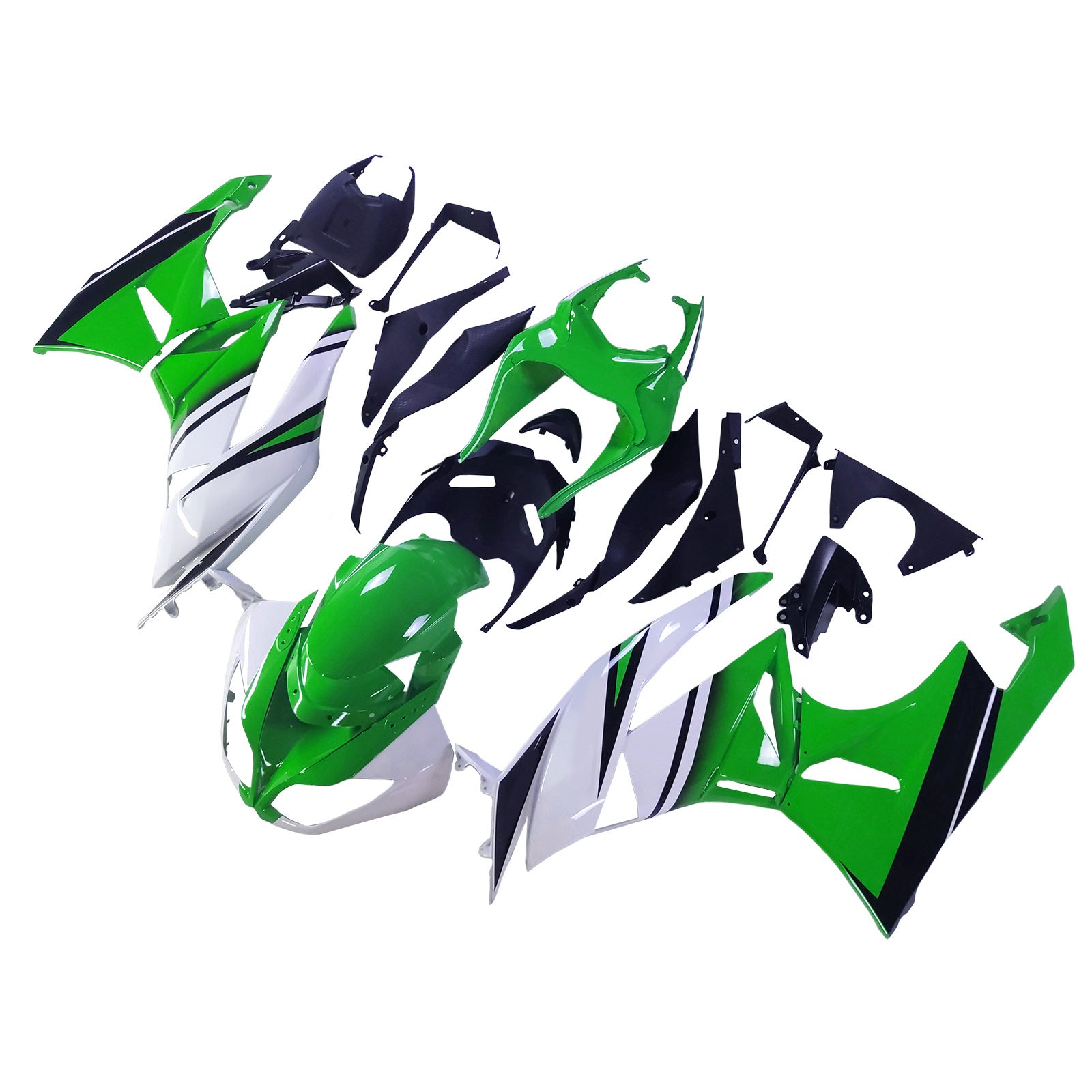 Amotopart Kawasaki 2009-2012 ZX6R 636 Grün&White Style2 Verkleidungssatz