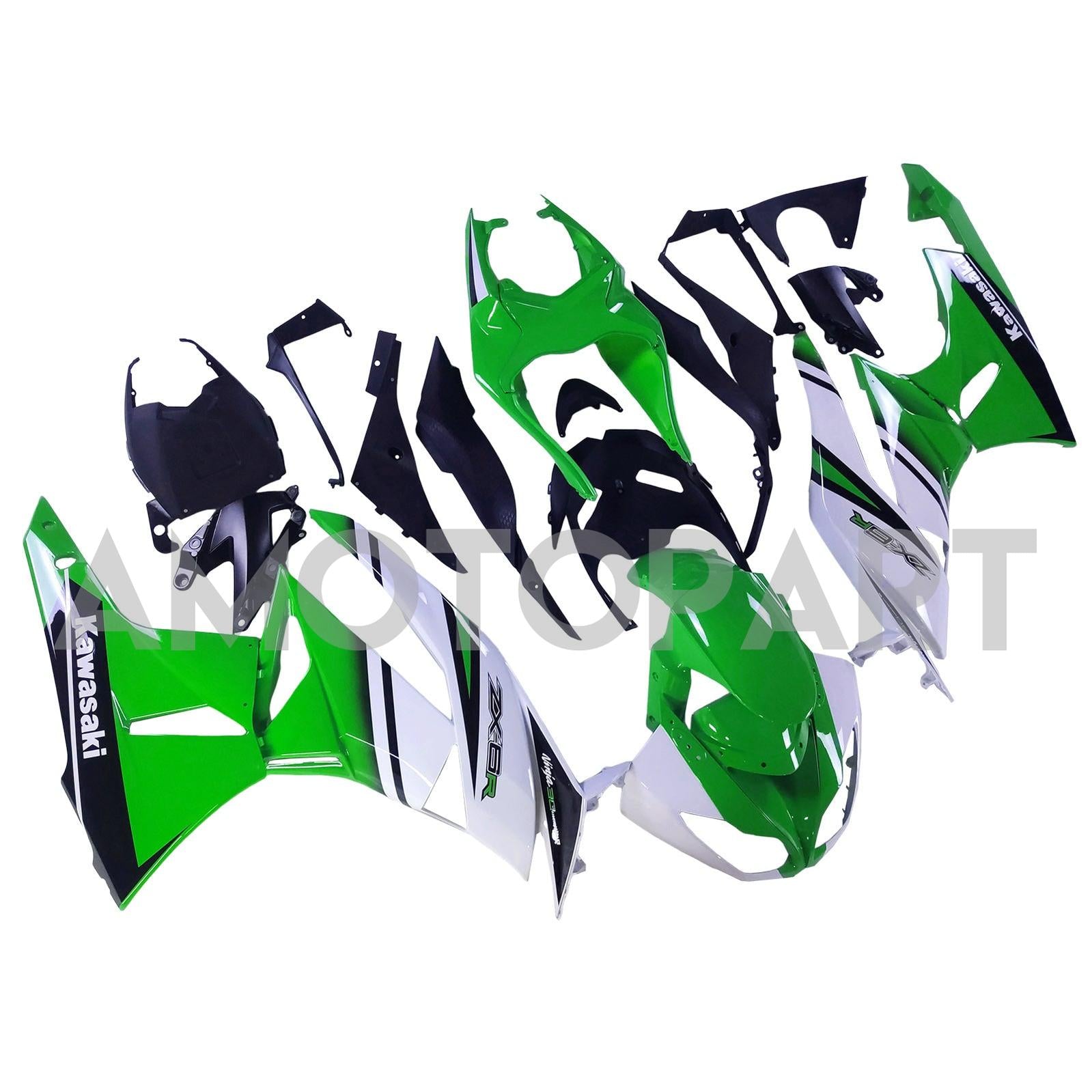 Amotopart Kawasaki 2009-2012 ZX6R 636 Vert&Kit de carénage blanc Style2