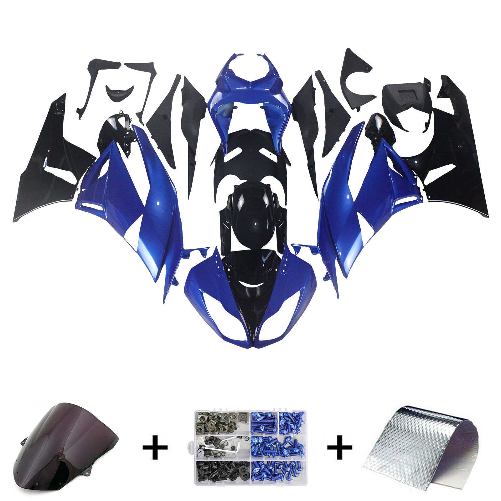 Amotopart Kawasaki 2009-2012 ZX6R 636 ブルー&ブラック フェアリングキット