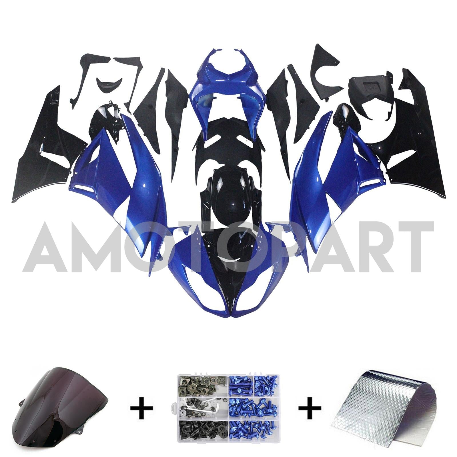 Amotopart Kawasaki 2009-2012 ZX6R 636 Kit carena blu e nero