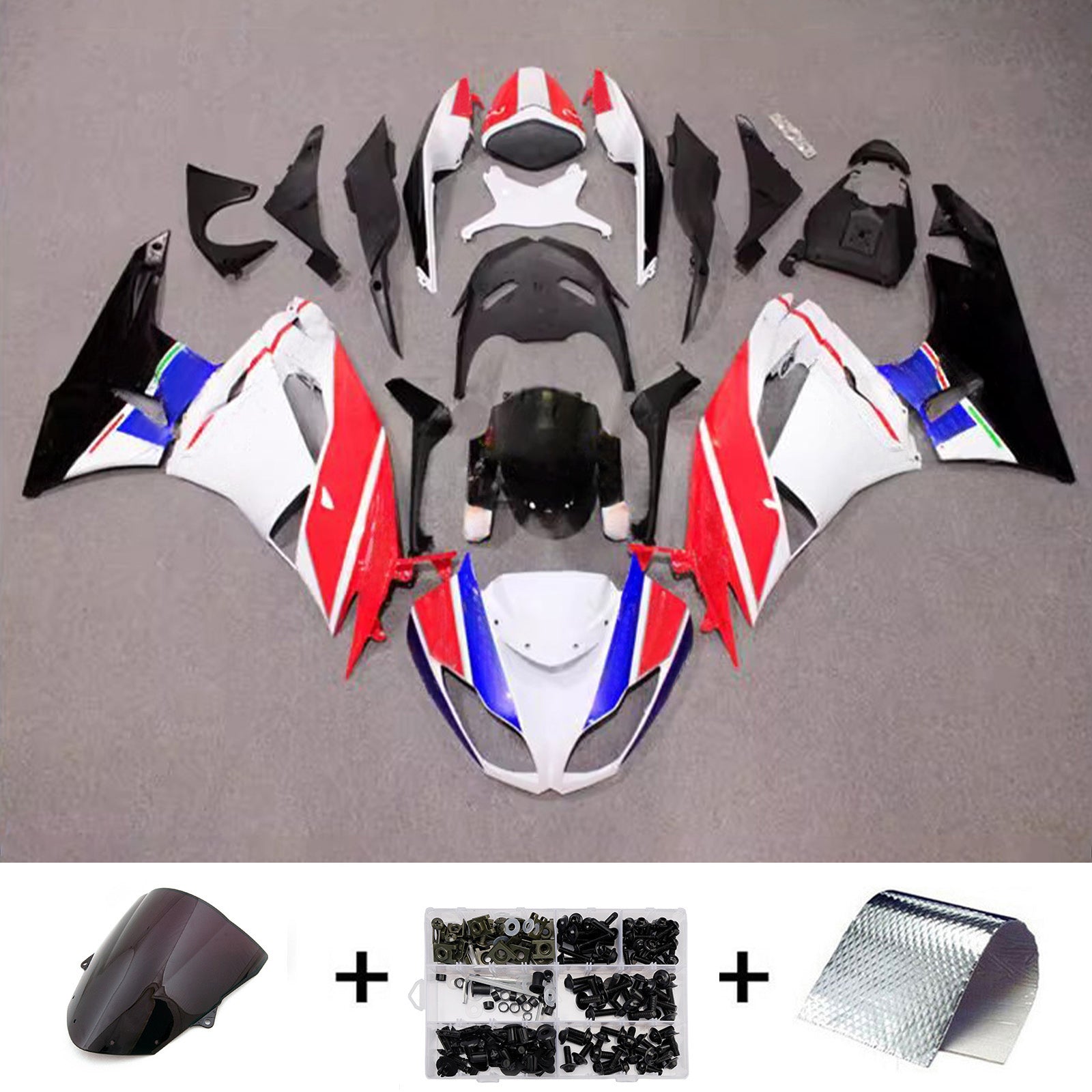 Amotopart 2009-2012 Kawasaki ZX6R 636 White Black Blue Red Fairing Kit