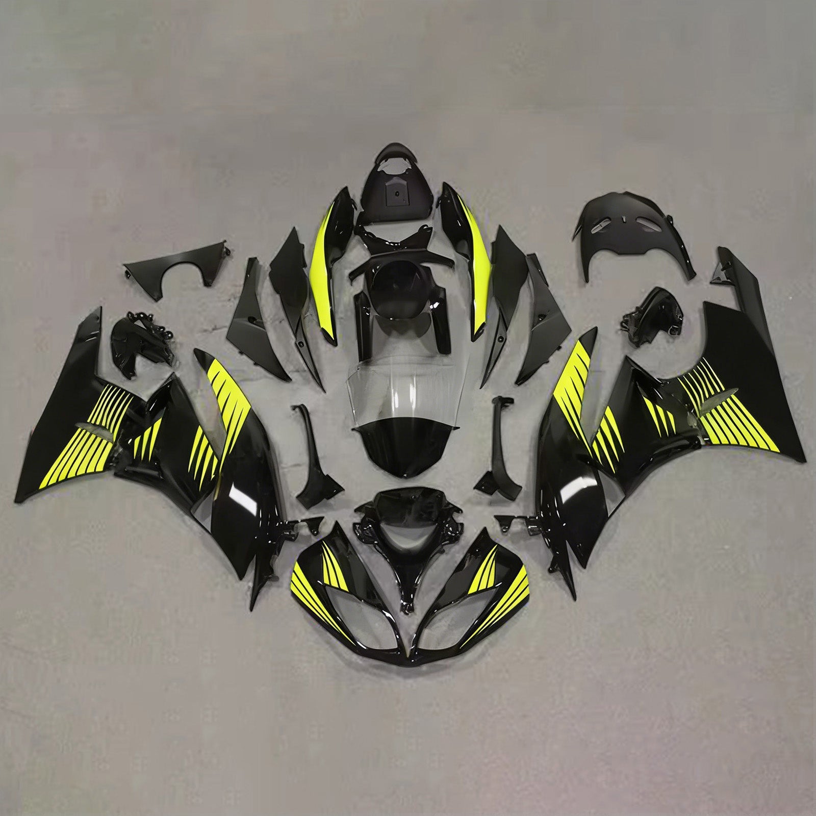 Amotopart 2009-2012 Kawasaki ZX6R 636 Black Yellow Fairing Kit