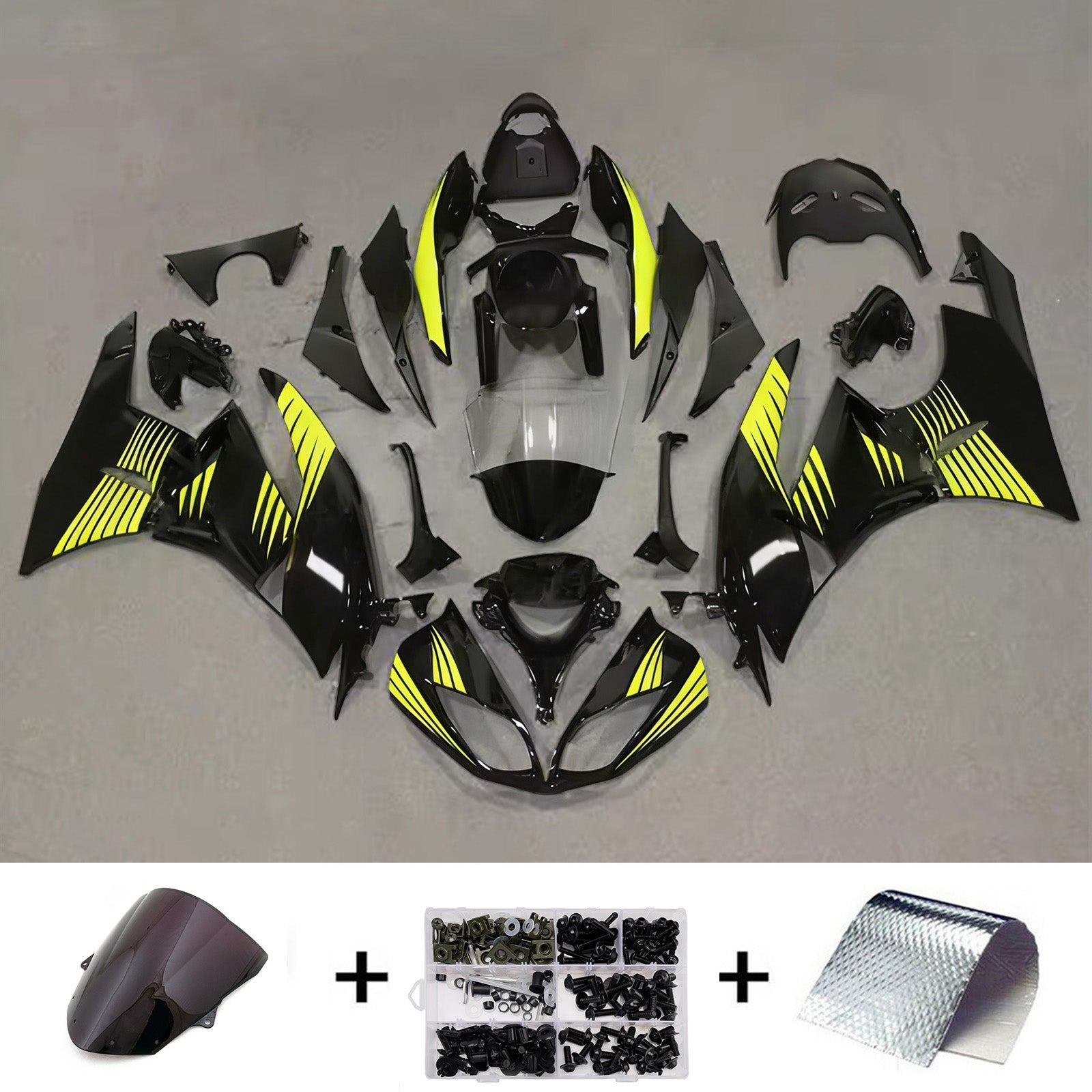Amotopart 2009-2012 Kawasaki ZX6R 636 Black Yellow Fairing Kit
