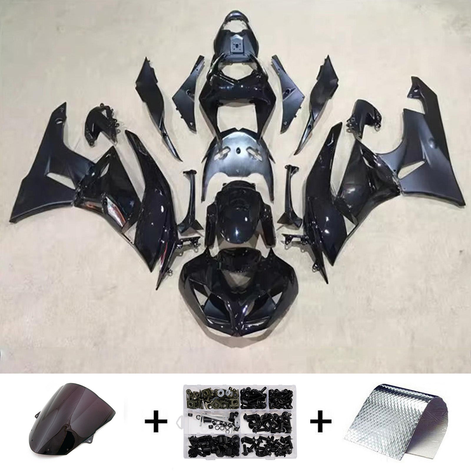 Amotopart 2009-2012 Kawasaki ZX6R 636 Black Fairing Kit