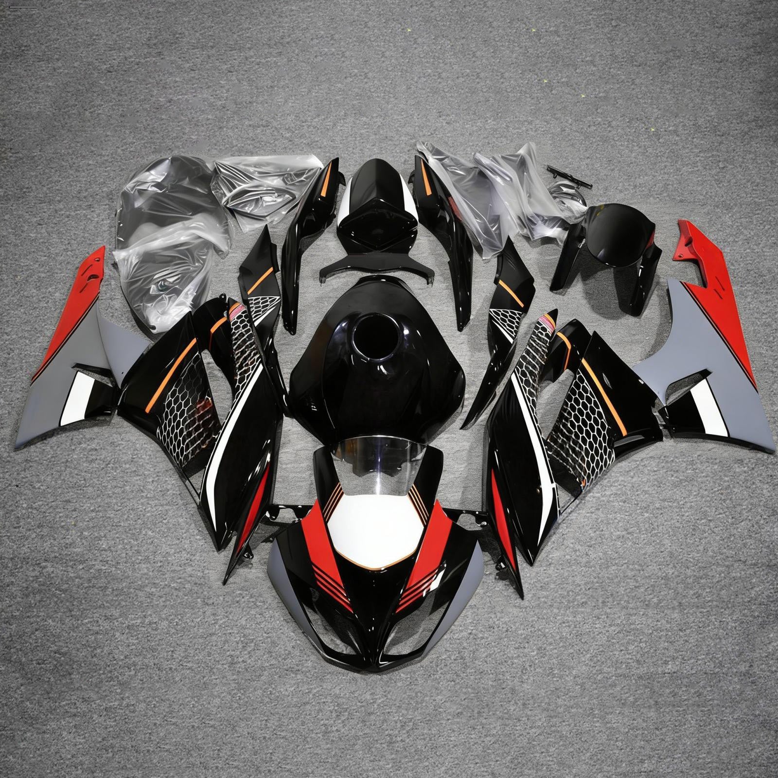 Amotopart 2009-2012 Kawasaki ZX6R 636 Black Red Grey Fairing Kit