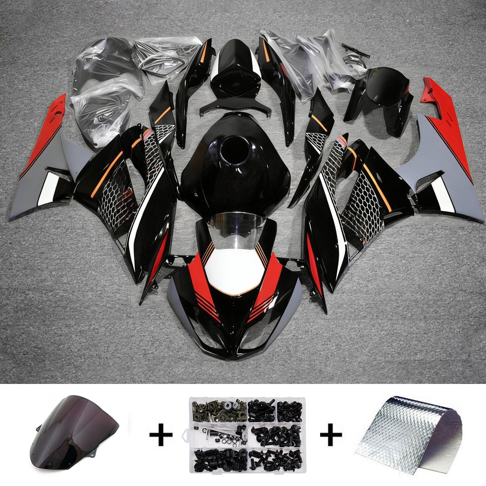 Amotopart 2009-2012 Kawasaki ZX6R 636 Black Red Grey Fairing Kit