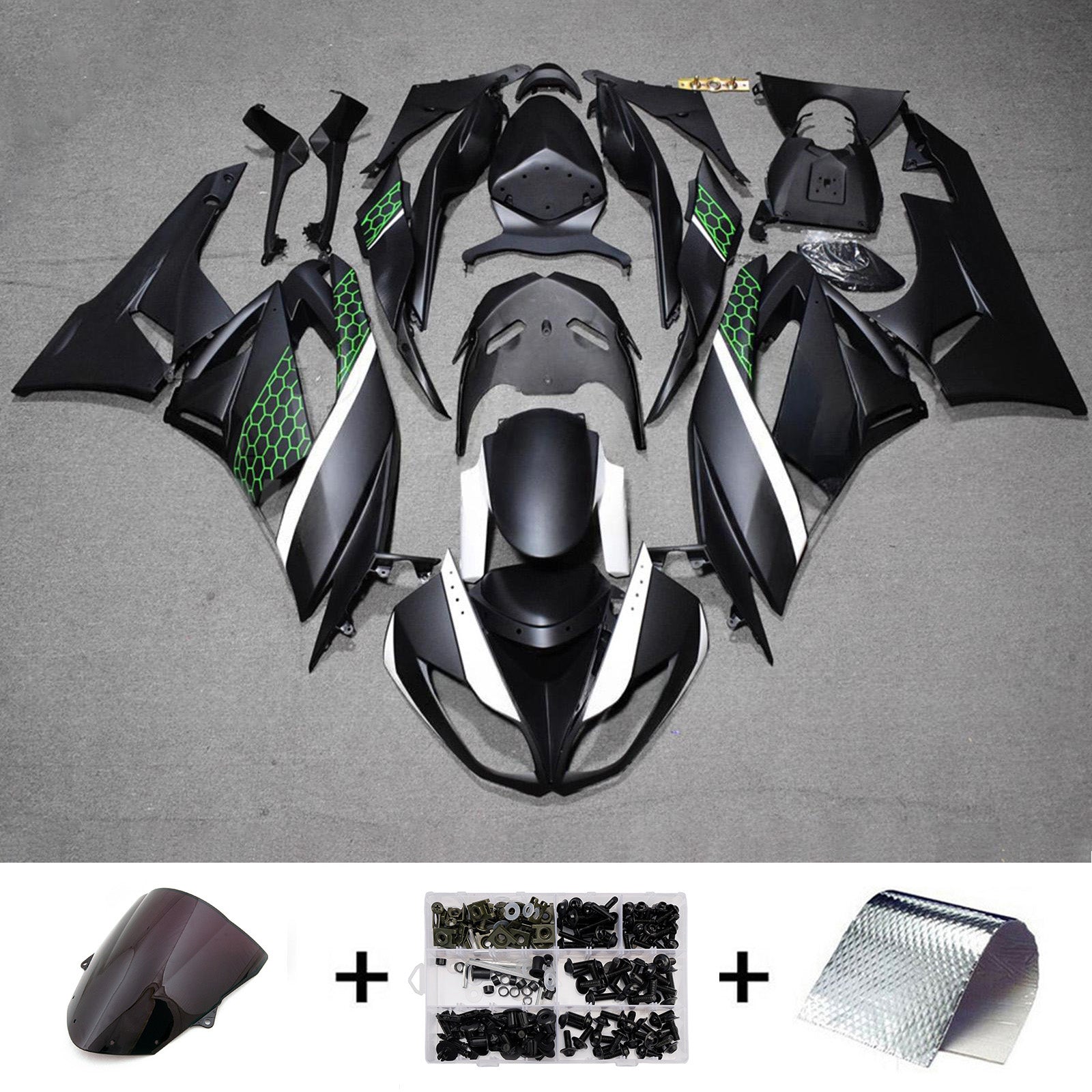 Amotopart 2009-2012 Kawasaki ZX6R 636 Black Green Fairing Kit