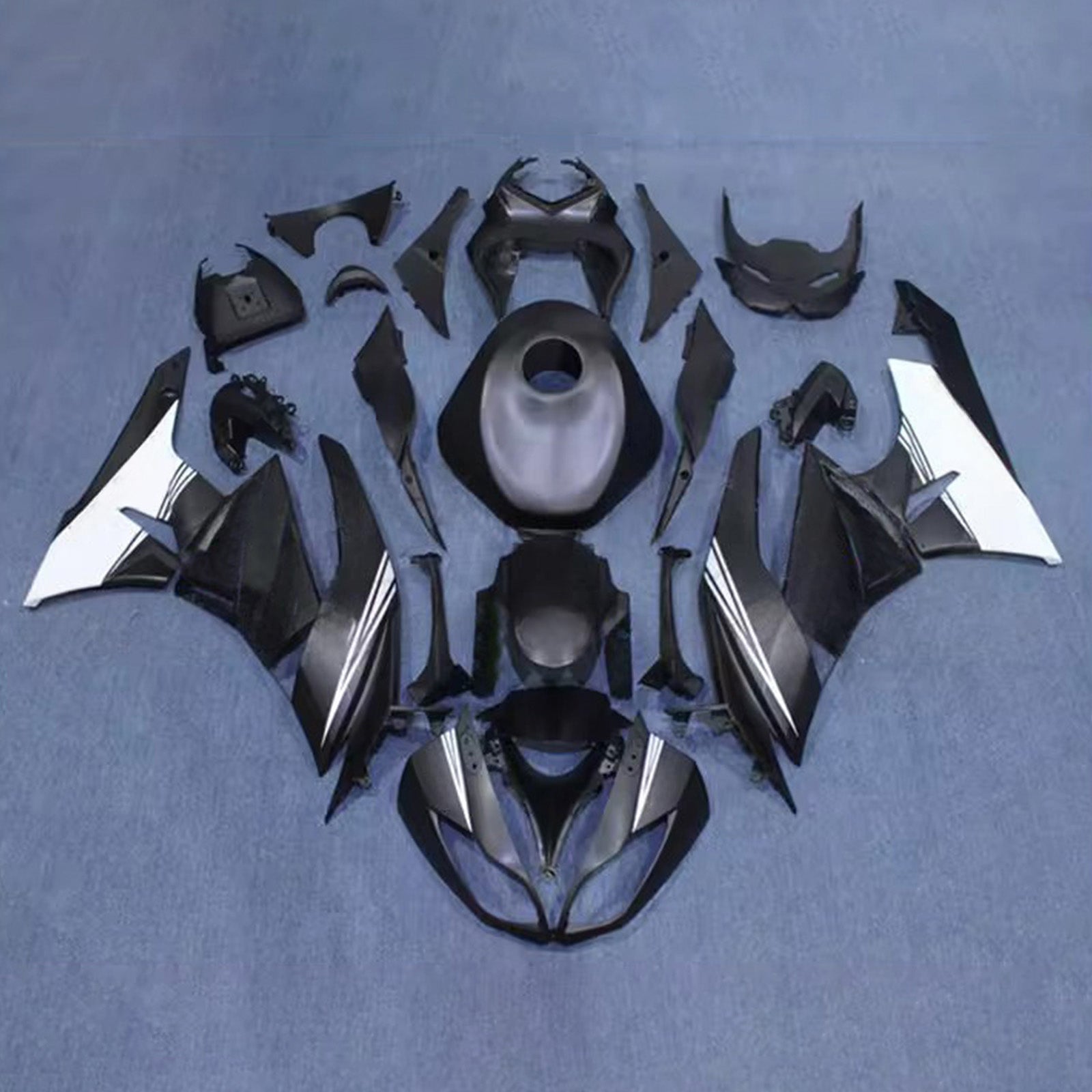 Amotopart 2009-2012 Kawasaki ZX6R 636 Black White Fairing Kit