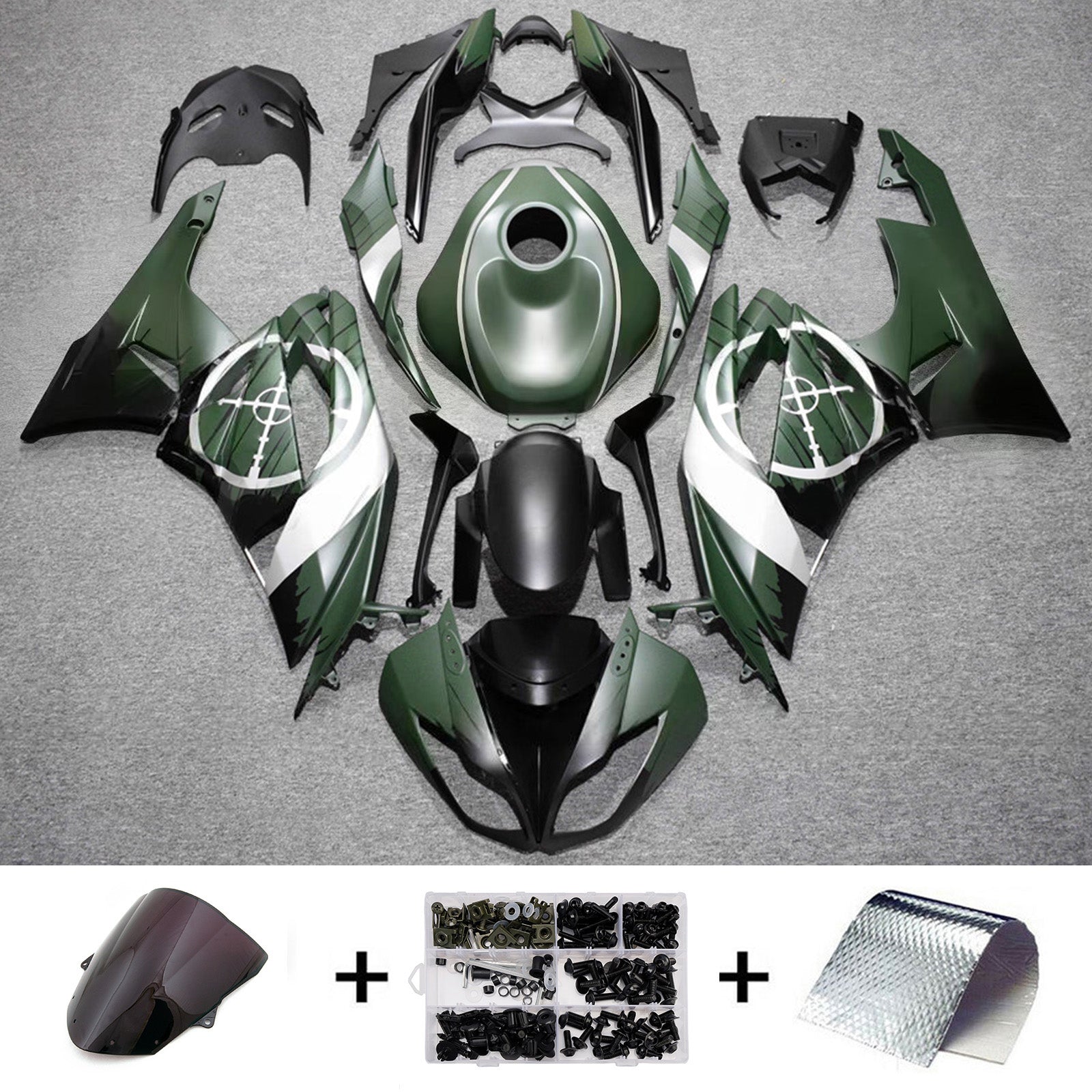 Amotopart 2009-2012 Kawasaki ZX6R 636 Green Black Fairing Kit