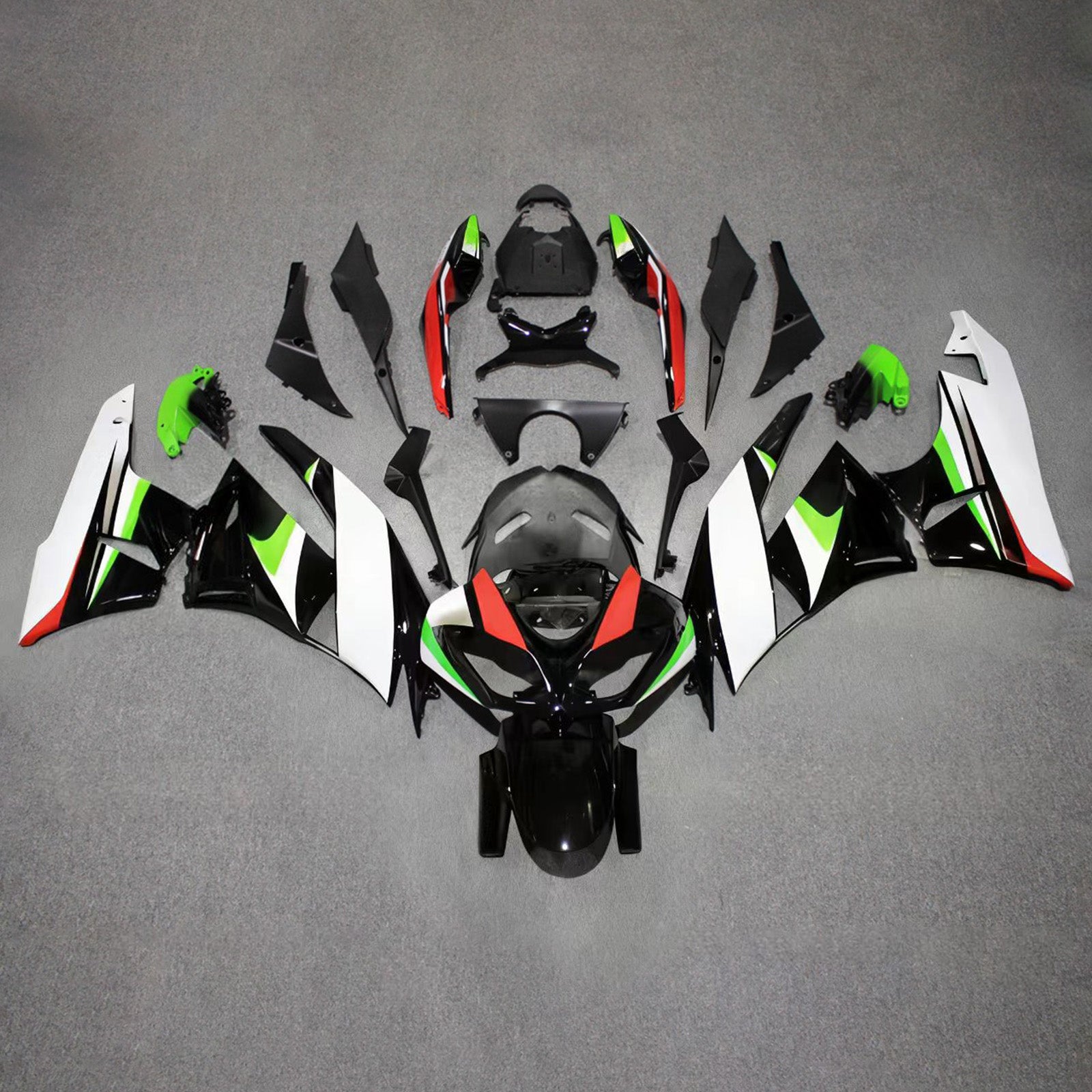 Amotopart 2009-2012 Kawasaki ZX6R 636 Black White Red Green Fairing Kit