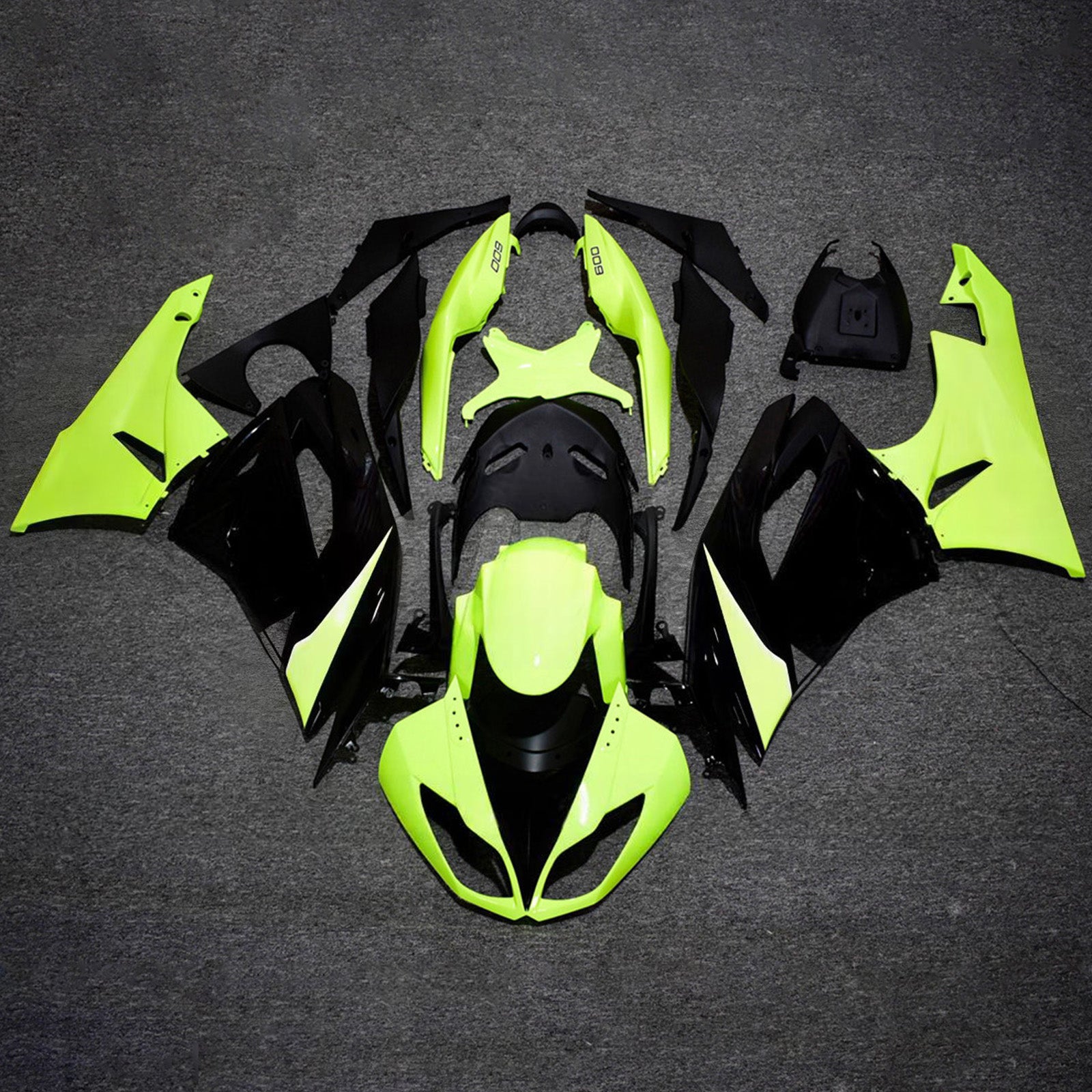 Amotopart 2009-2012 Kawasaki ZX6R 636 Fluorescence Green & Black Fairing Kit