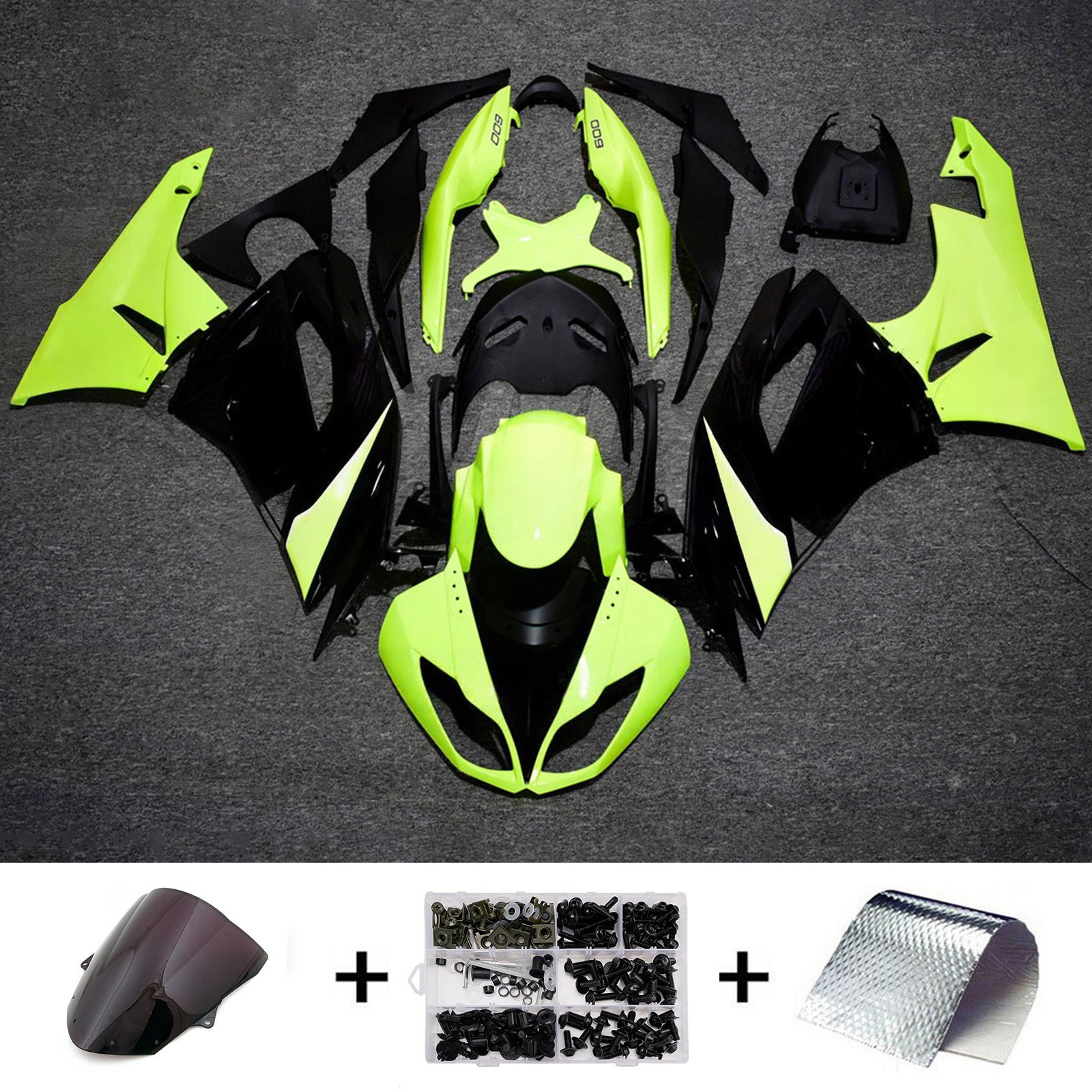 Amotopart 2009-2012 Kawasaki ZX6R 636 Fluorescence Green & Black Fairing Kit