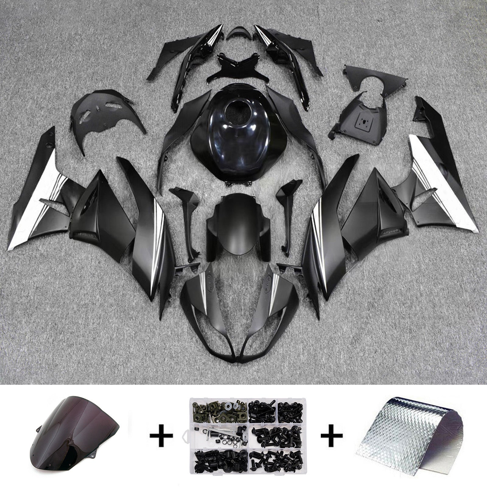 Amotopart 2009-2012 Kawasaki ZX6R 636 Black White Fairing Kit