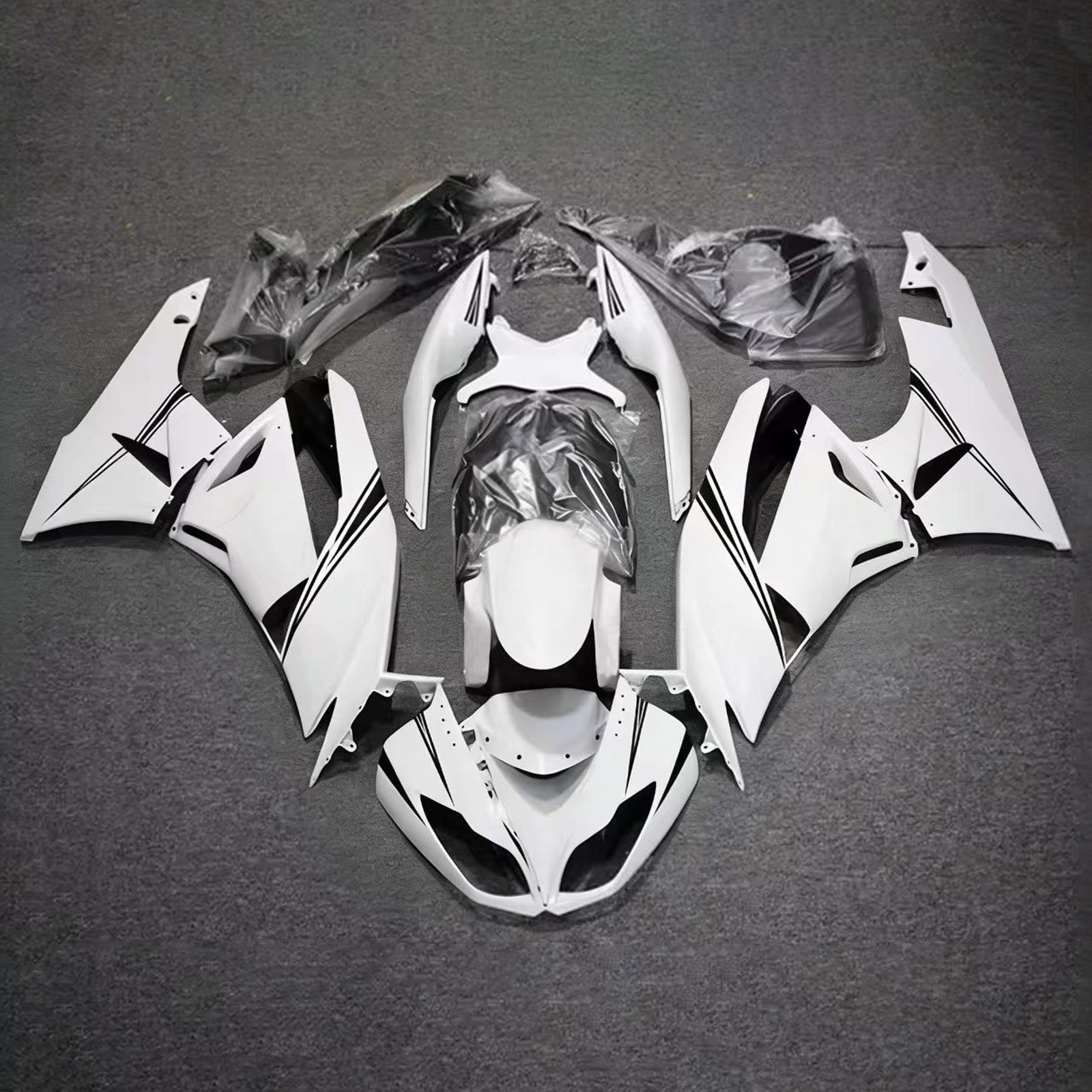 Amotopart 2009-2012 Kawasaki ZX6R 636 Black & White Fairing Kit