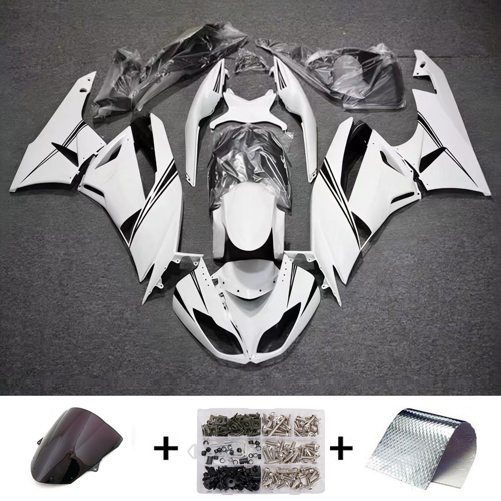 Amotopart 2009-2012 Kawasaki ZX6R 636 Black & White Fairing Kit