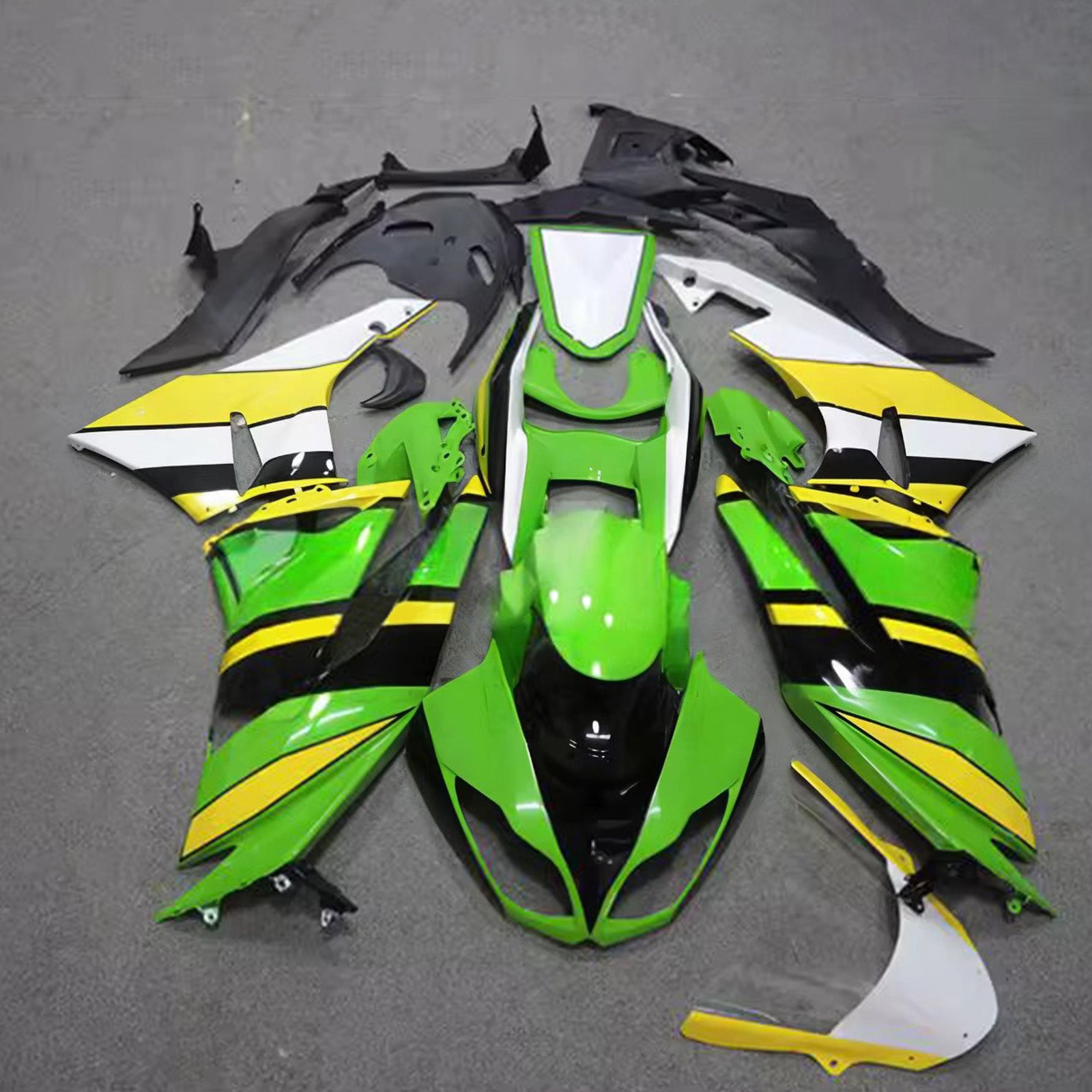 Amotopart 2009-2012 Kawasaki ZX6R 636 Green Yellow White Fairing Kit