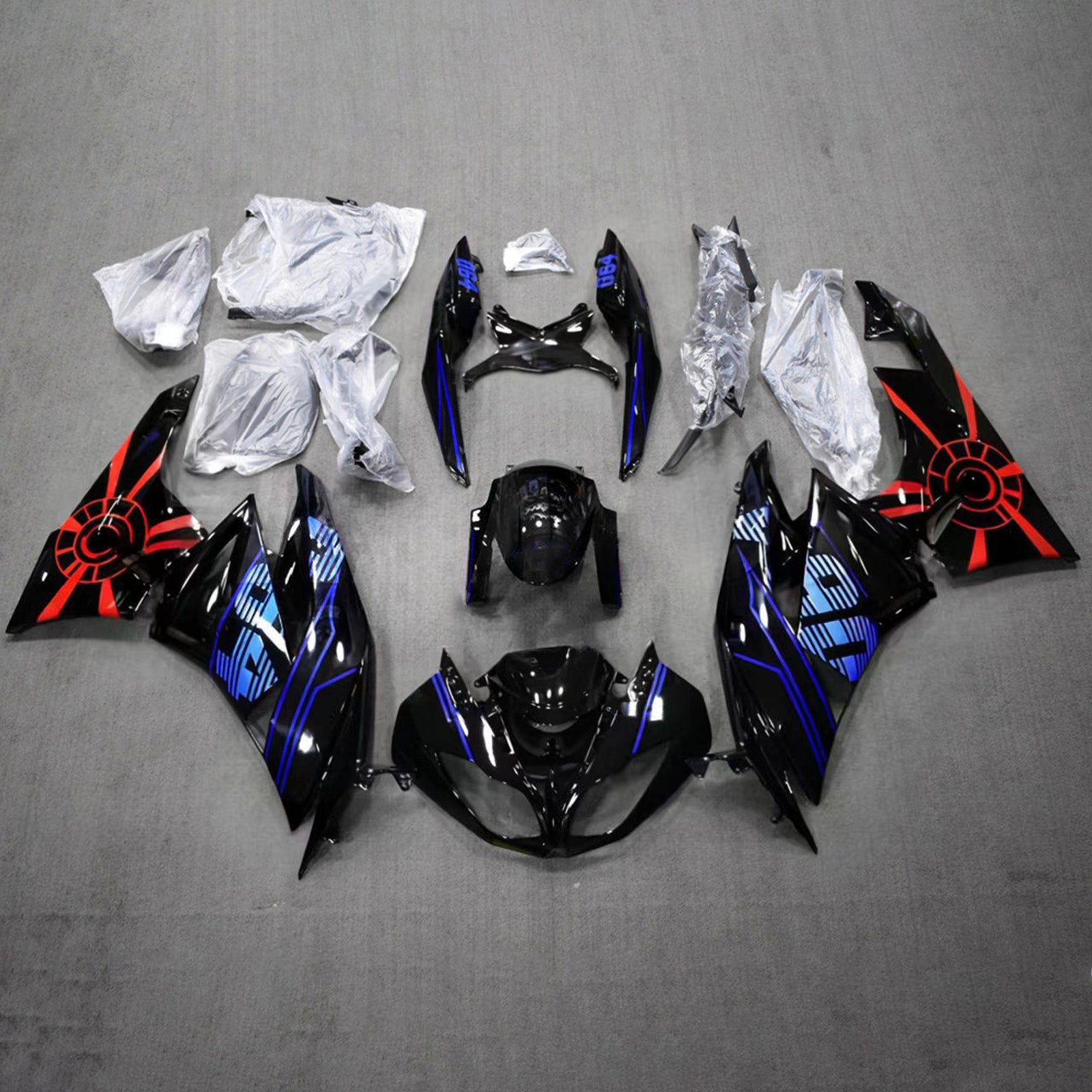 Amotopart 2009-2012 Kawasaki ZX6R 636 Black Blue Red Fairing Kit