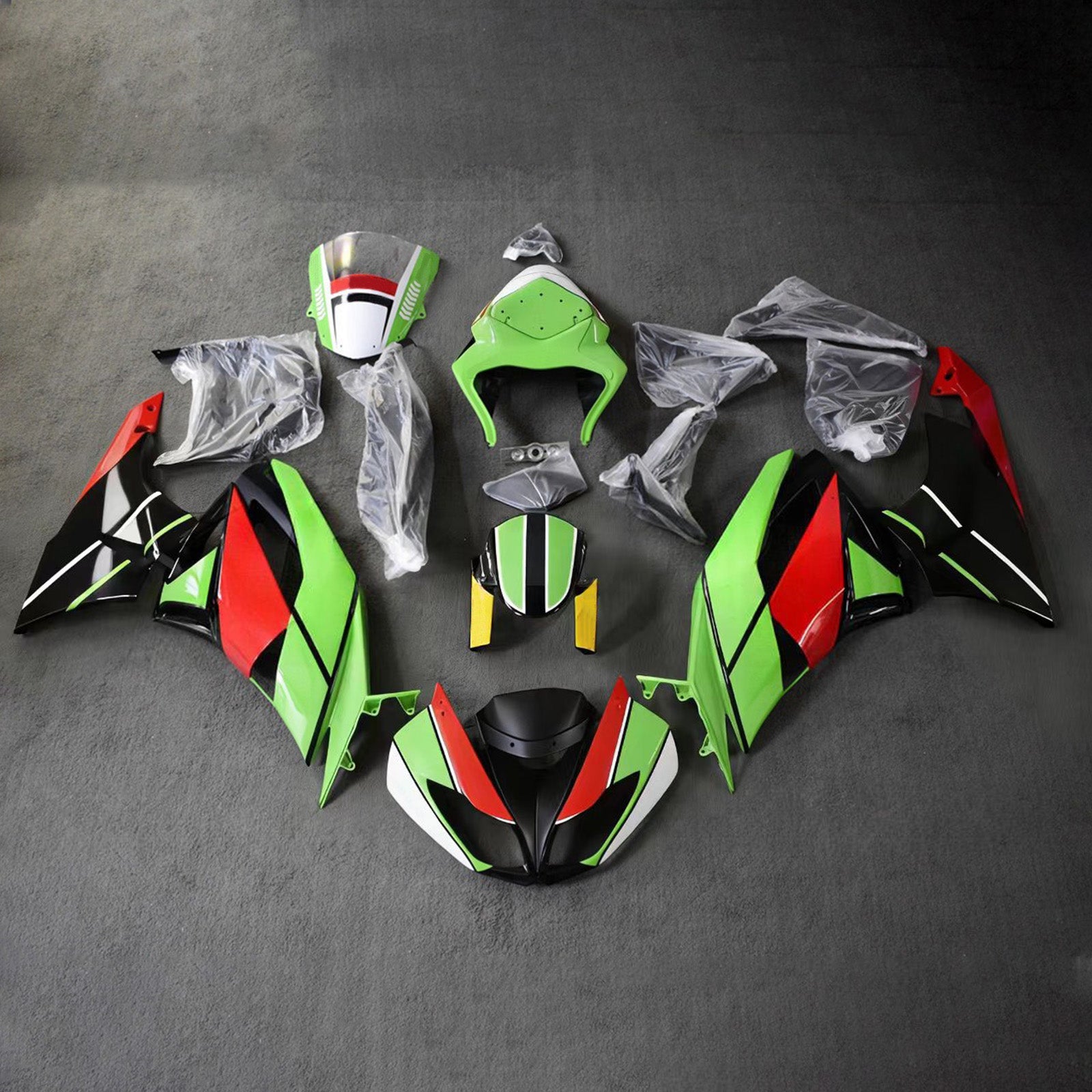 Amotopart 2009-2012 Kawasaki ZX6R 636 Green Black Red Fairing Kit