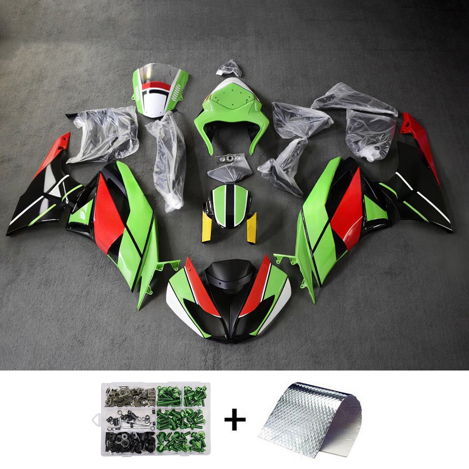 Amotopart 2009-2012 Kawasaki ZX6R 636 Green Black Red Fairing Kit