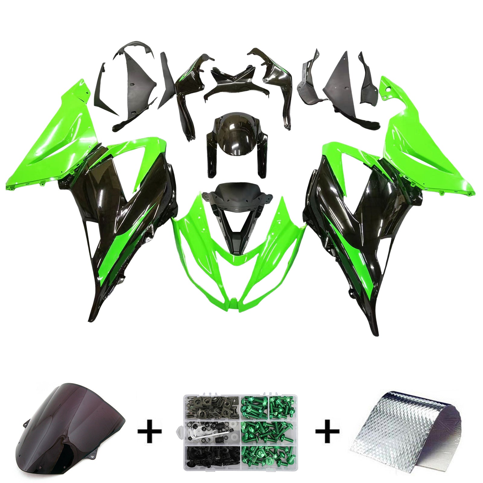 Amotopart Kawasaki ZX6R 636 2013-2018 Grün&Schwarzes Verkleidungsset