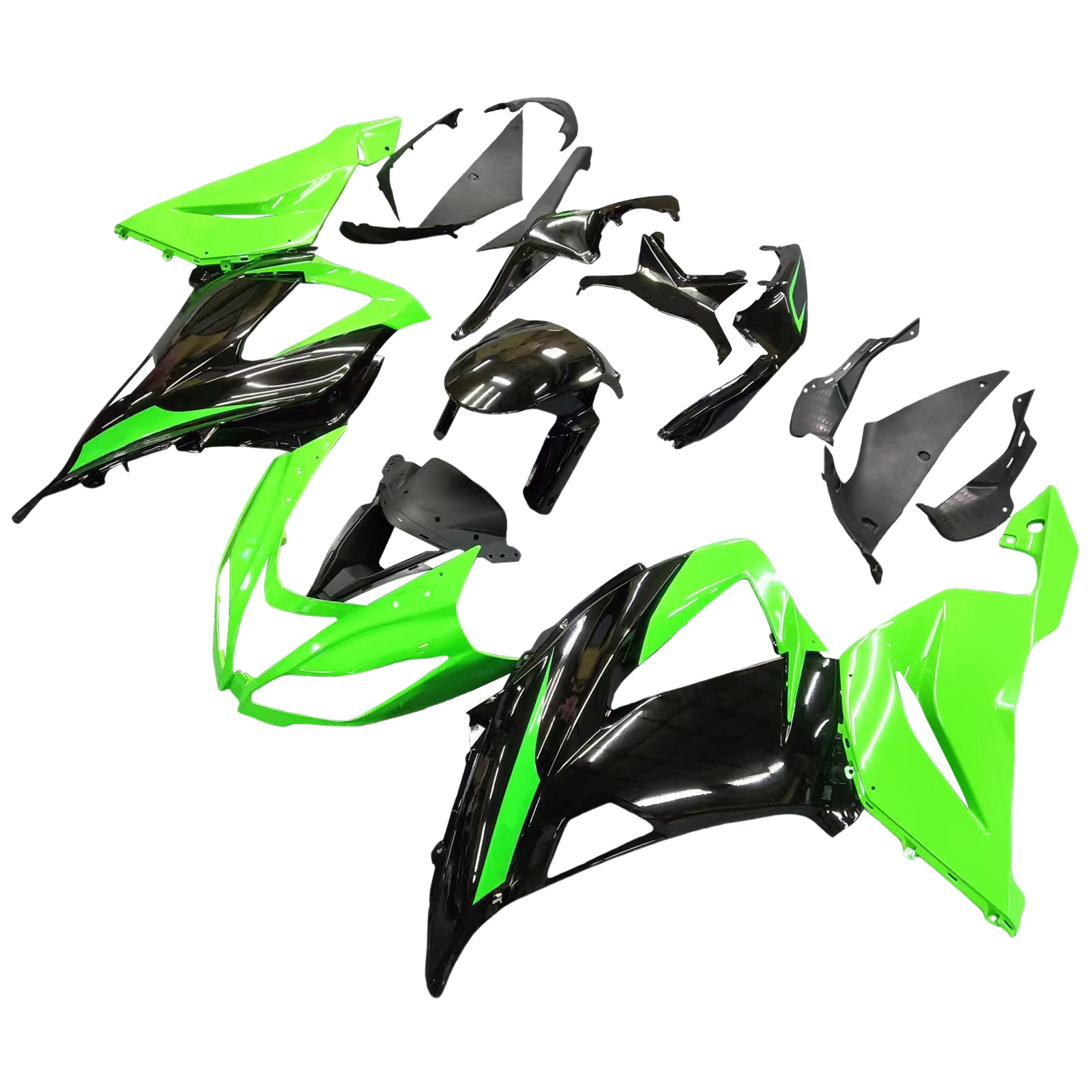 Amotopart Kawasaki ZX6R 636 2013-2018 Grün&Schwarzes Verkleidungsset