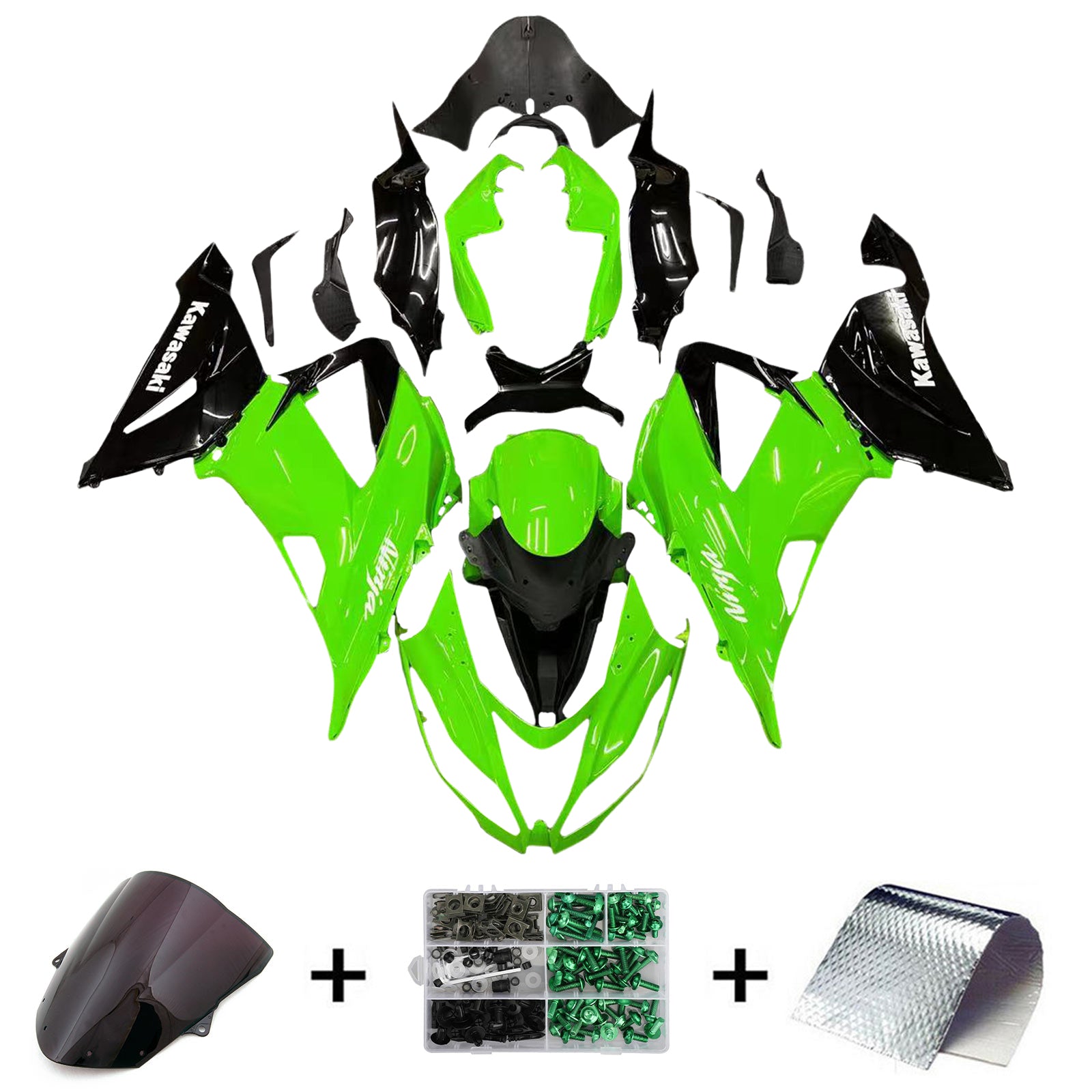 Kit carena Amotopart Kawasaki 2013-2018 ZX6R 636 Verde Nero