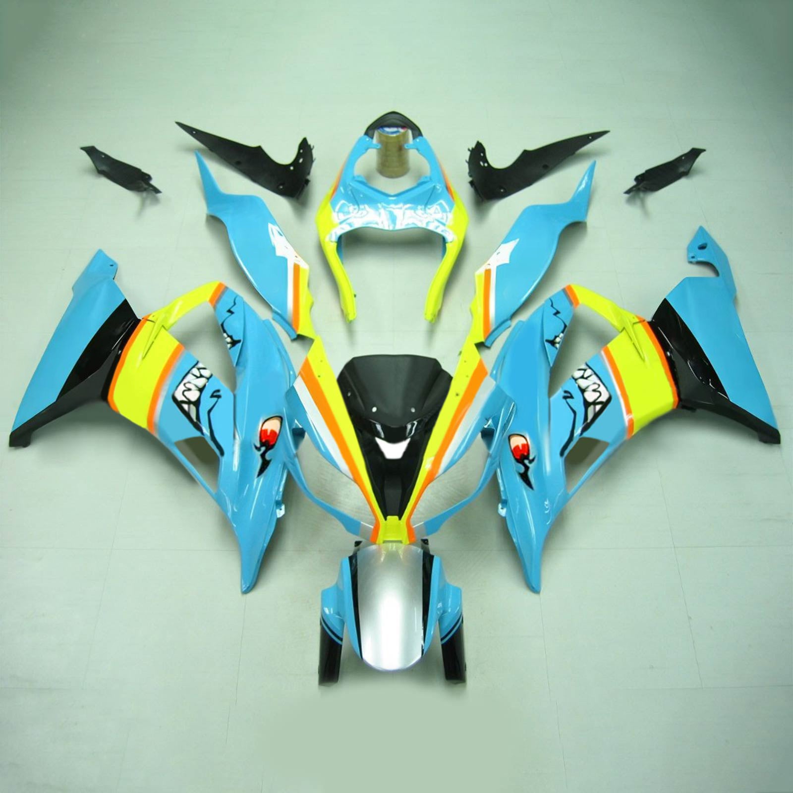 Amotopart Kawasaki 2013-2018 ZX6R 636 Blue Shark Fairing Kit