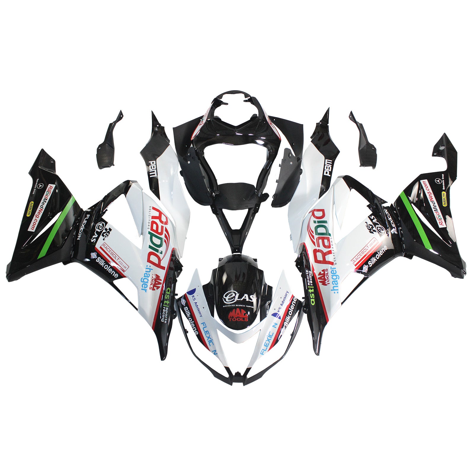 Amotopart Kawasaki 2013-2018 ZX6R 636 Kit de carénage noir blanc