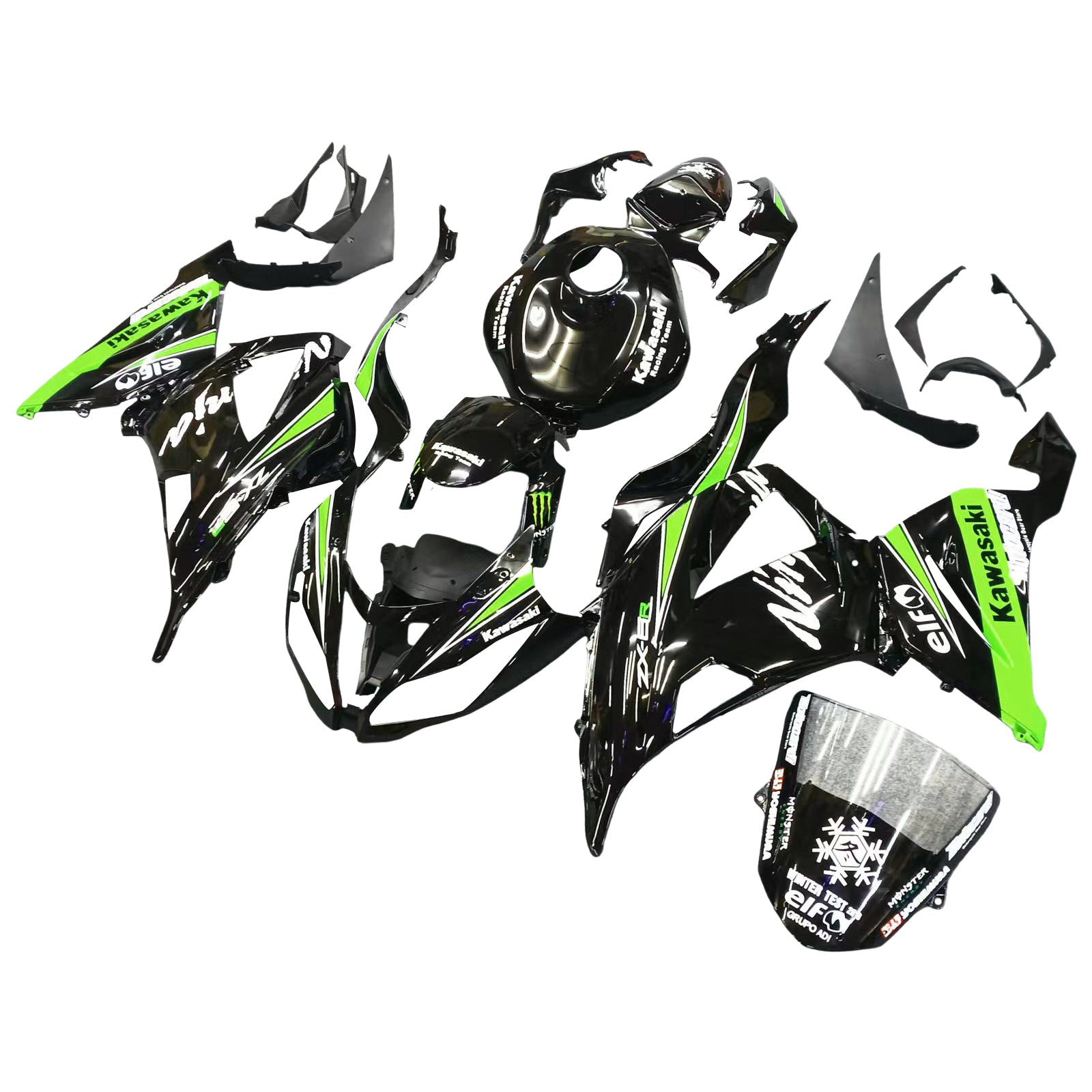 Amotopart Kawasaki ZX6R 636 2013-2018 Green&Black Style3 Fairing Kit