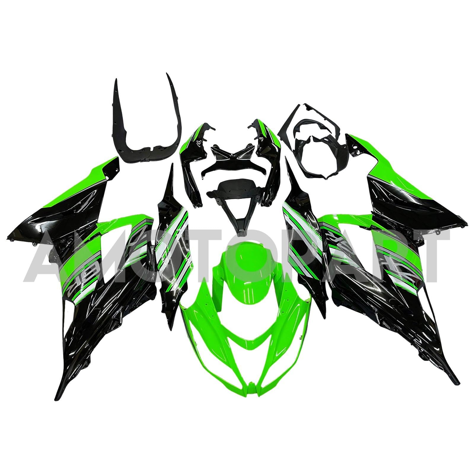 Amotopart Kawasaki ZX6R 636 2013-2018 Green & Black Style2 Fairing Kit