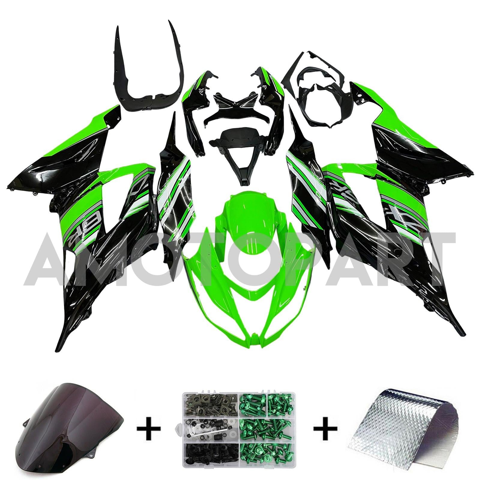 Amotopart Kawasaki ZX6R 636 2013-2018 Green & Black Style2 Fairing Kit