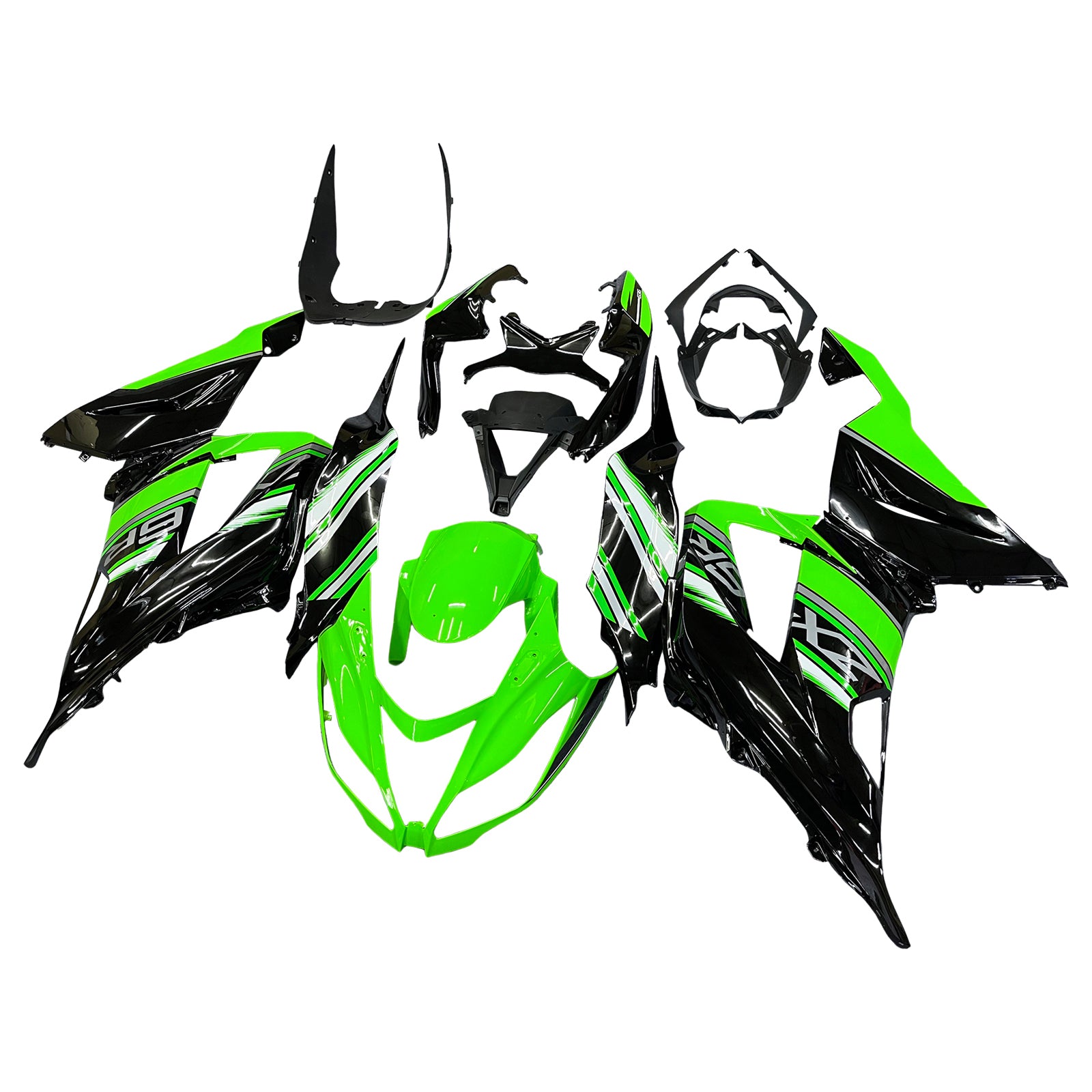Amotopart Kawasaki ZX6R 636 2013-2018 グリーン&ブラック Style2 フェアリングキット