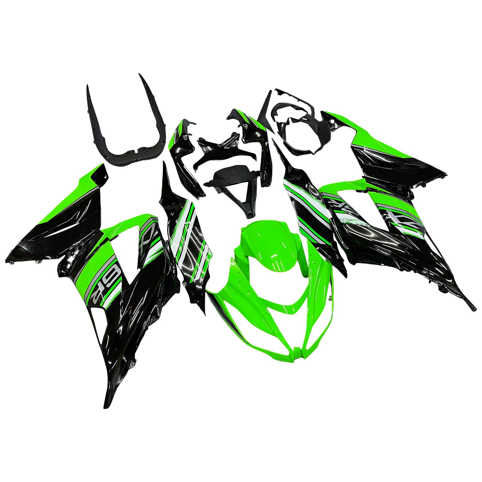 Amotopart Kawasaki ZX6R 636 2013-2018 グリーン&ブラック Style2 フェアリングキット