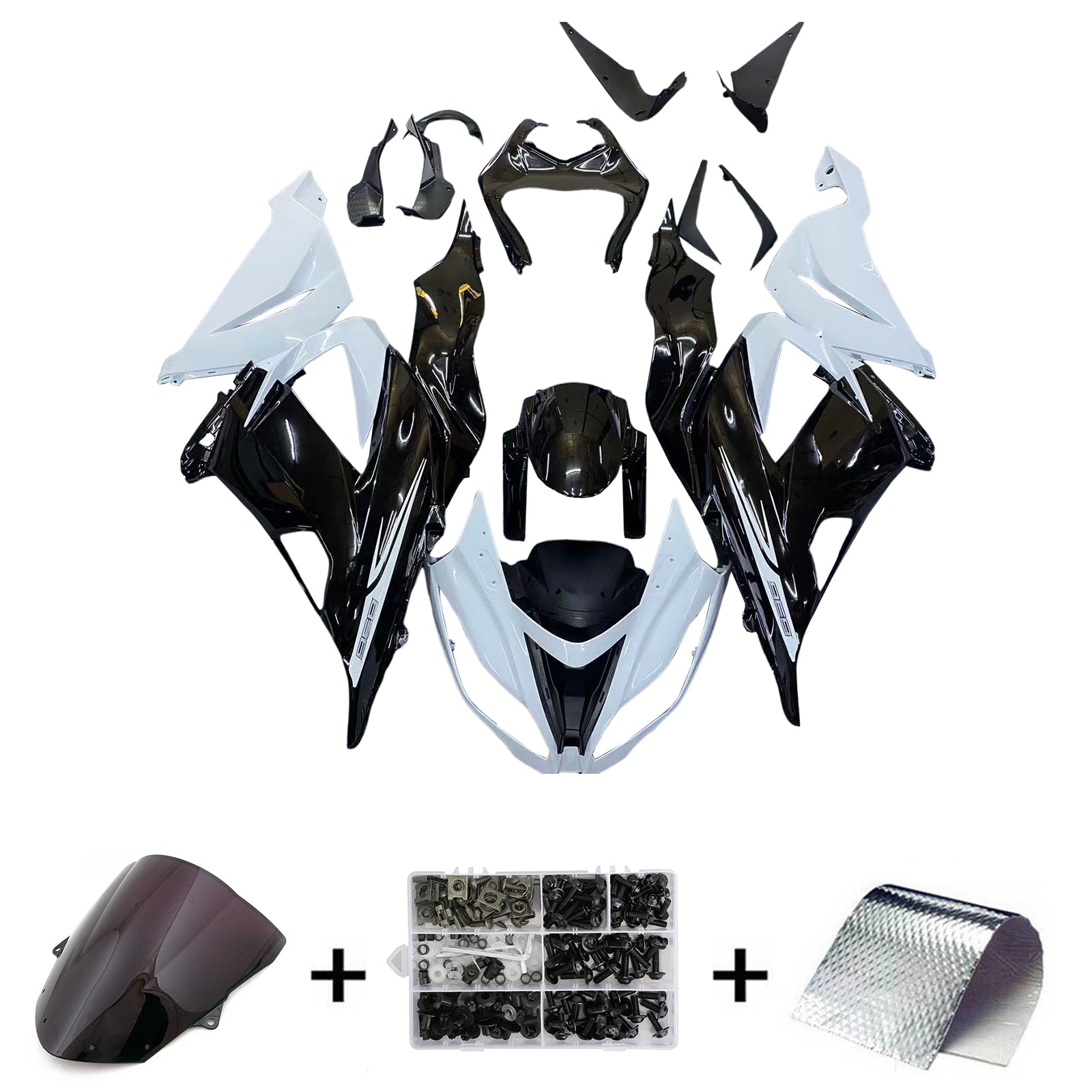 Amotopart Kawasaki ZX6R 636 2013-2018 Black&White Fairing Kit