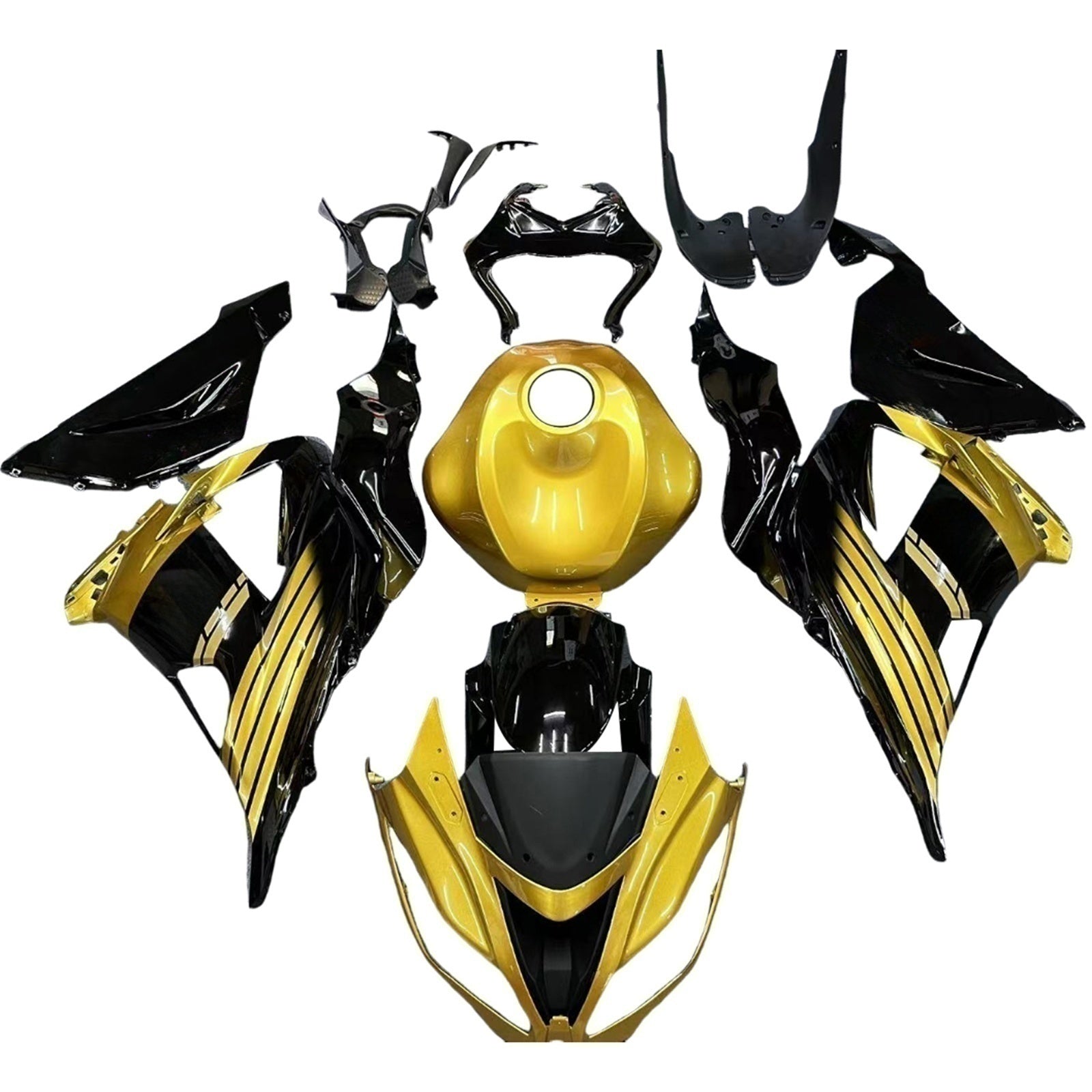 Amotopart Kawasaki ZX6R 636 2013-2018 Gold&Black Style3 Fairing Kit