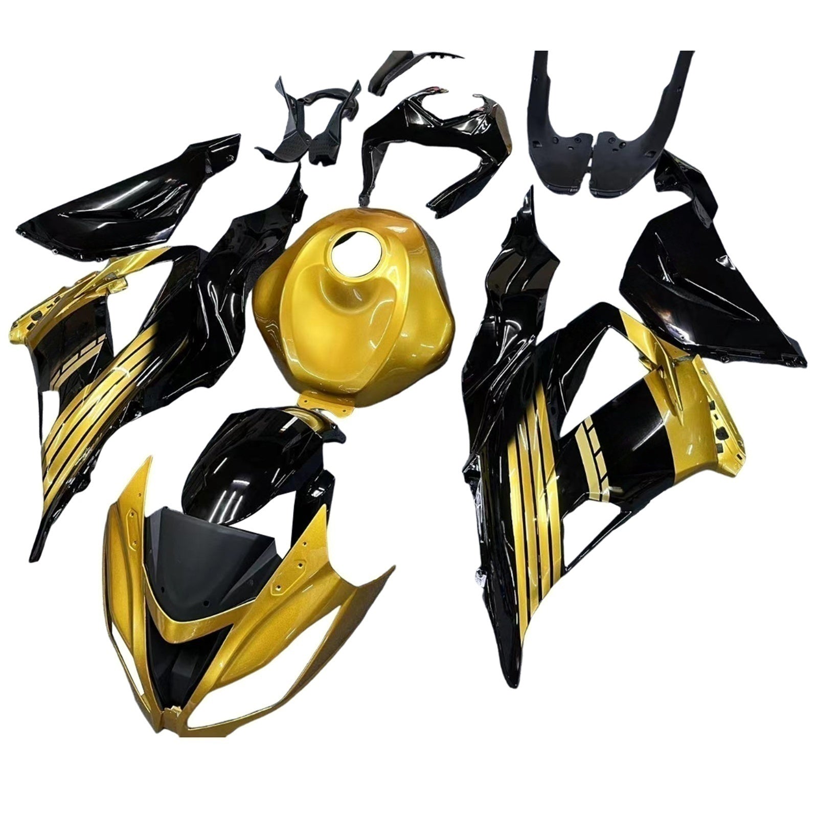 Amotopart Kawasaki ZX6R 636 2013-2018 Gold&Black Style3 Fairing Kit