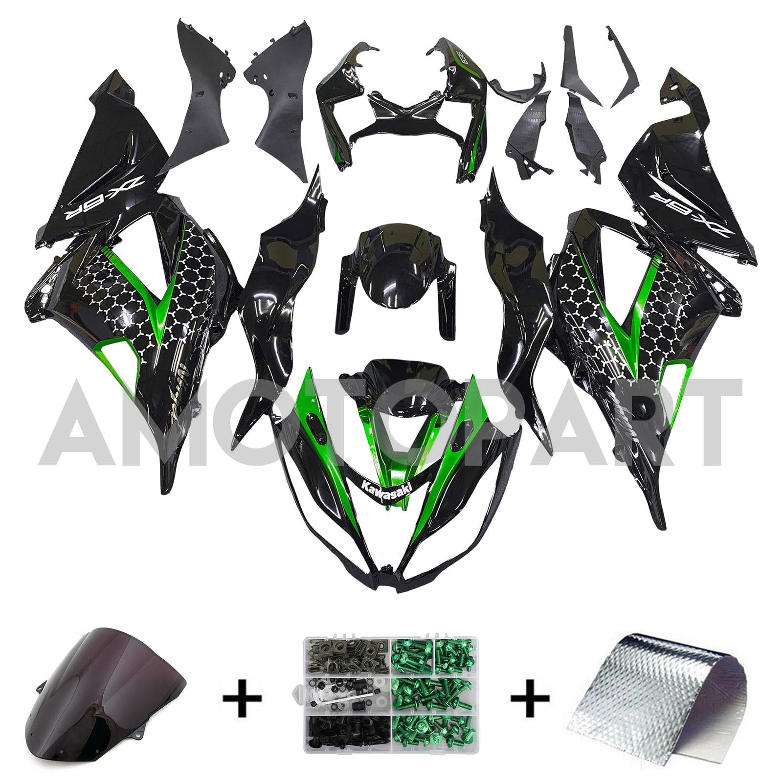 Amotopart Kawasaki ZX6R 636 2013-2018 Green & Black Style4 Fairing Kit