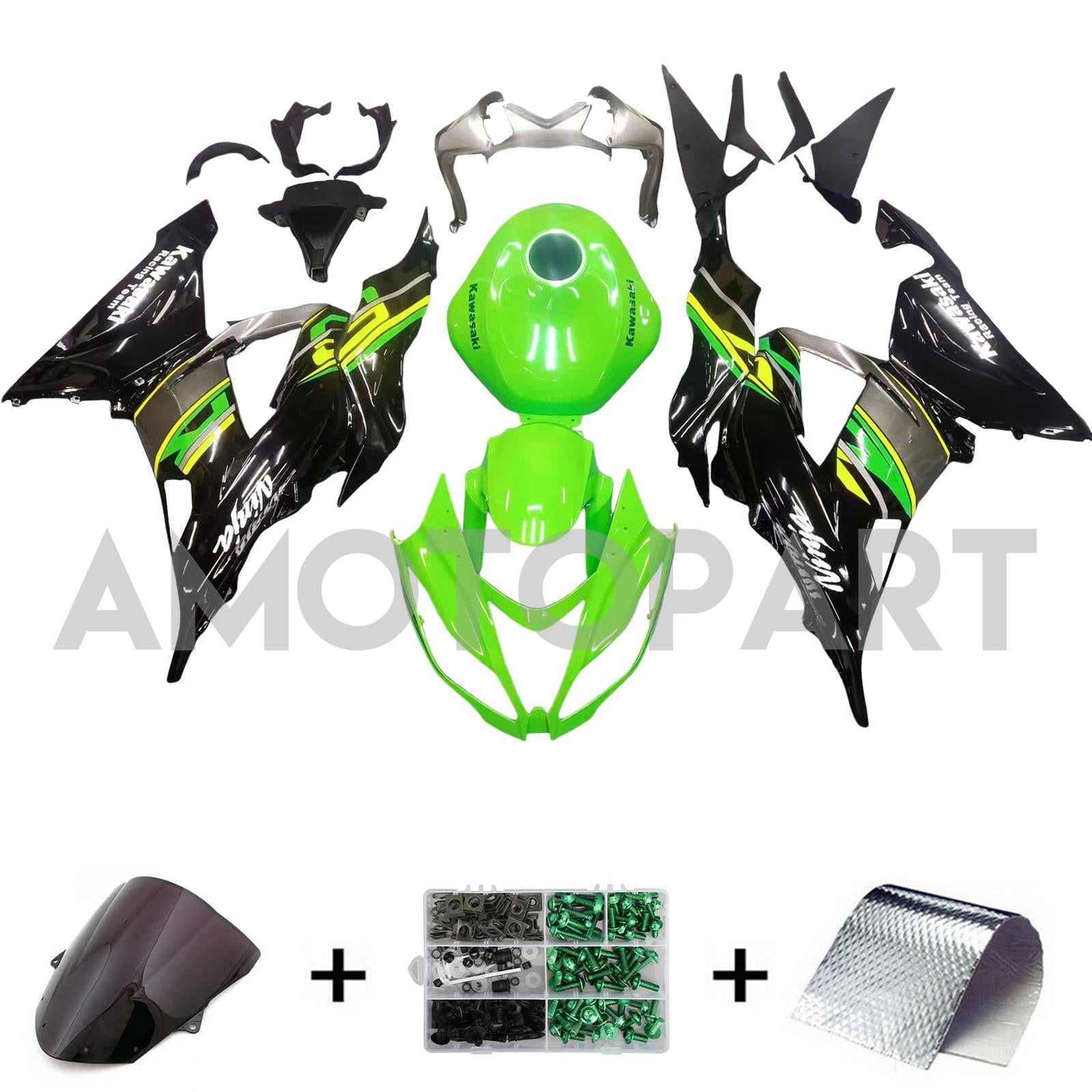 Amotopart Kawasaki ZX6R 636 2013-2018 Green & Black Style 5 Fairing Kit