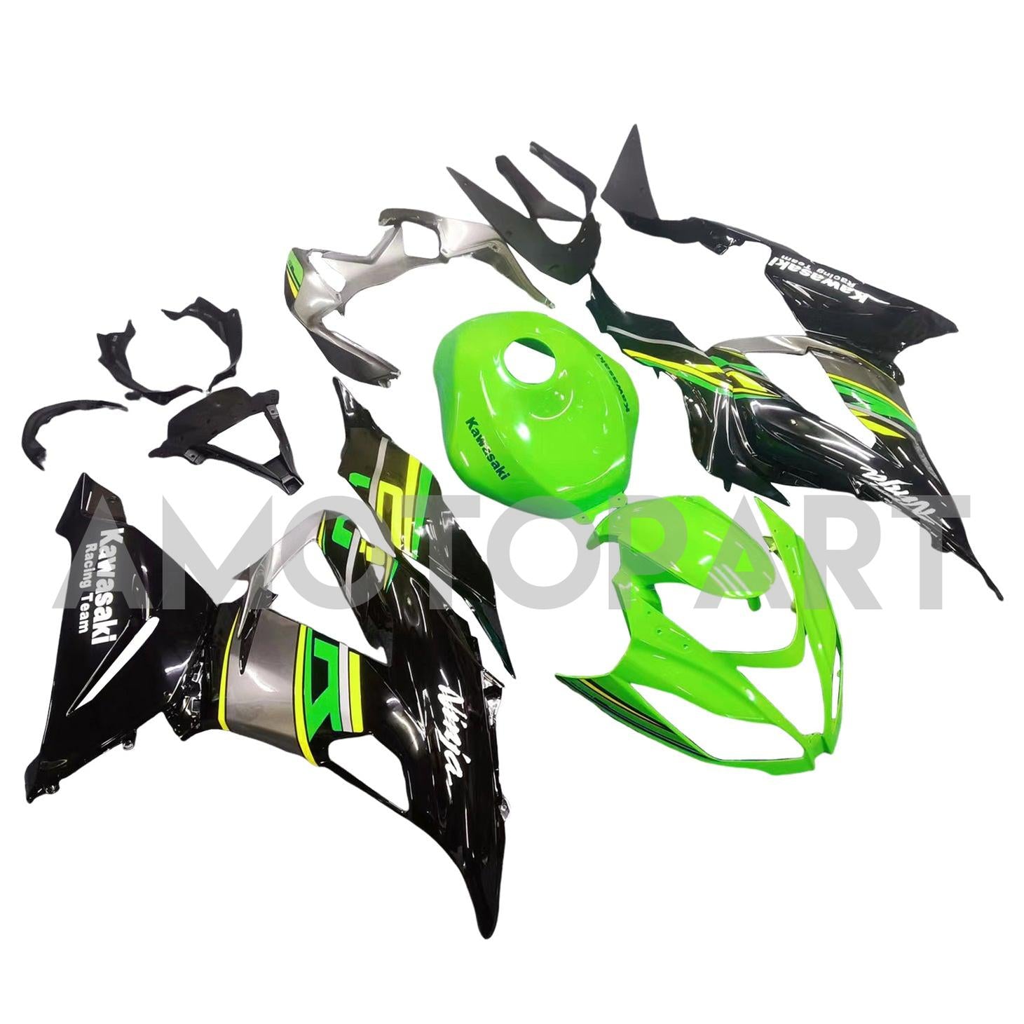 Amotopart Kawasaki ZX6R 636 2013-2018 グリーン & ブラック スタイル 5 フェアリングキット