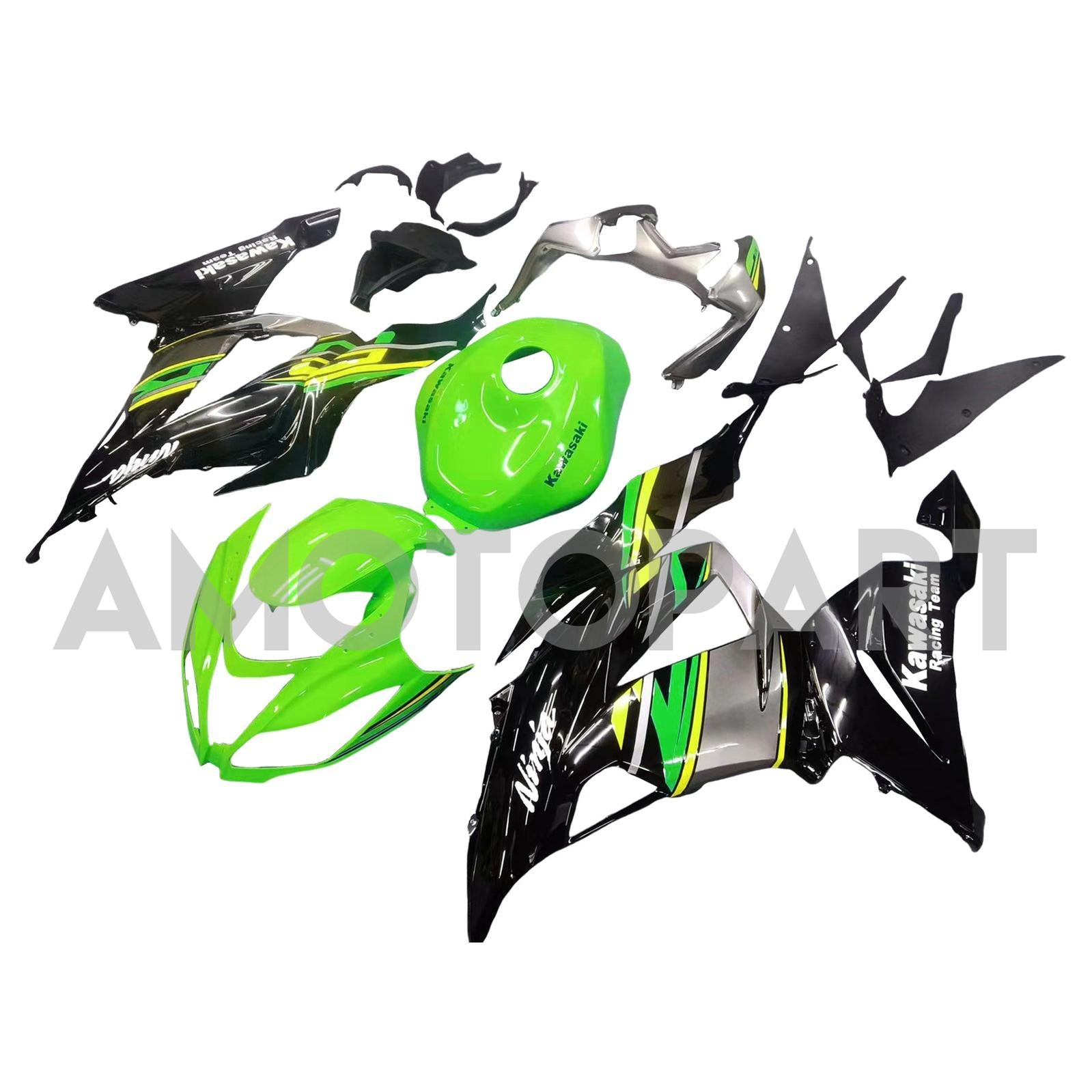 Amotopart Kawasaki ZX6R 636 2013-2018 グリーン & ブラック スタイル 5 フェアリングキット