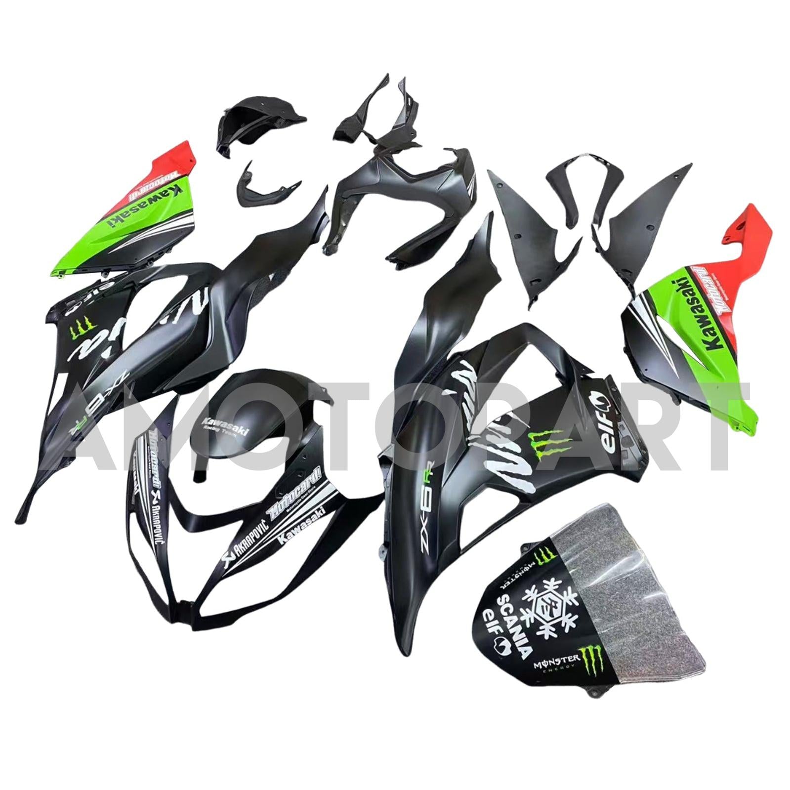 Amotopart Kawasaki ZX6R 636 2013-2018 Green&Black Style6 Fairing Kit