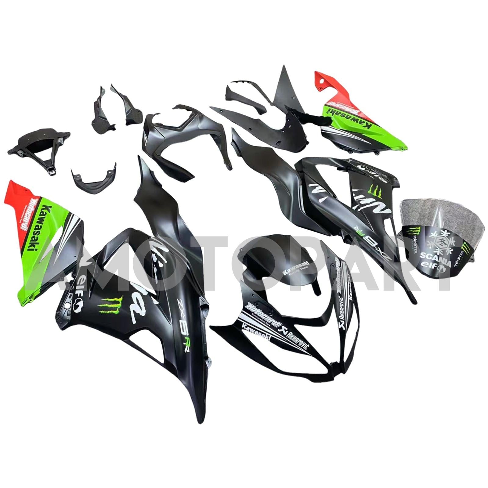 Amotopart Kawasaki ZX6R 636 2013-2018 Green&Black Style6 Fairing Kit