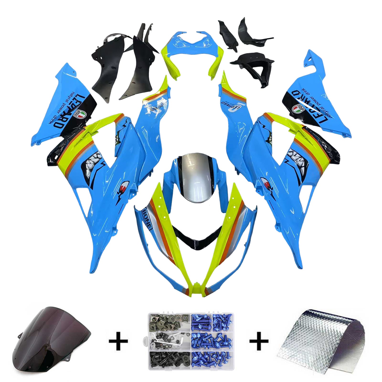 Amotopart Kawasaki ZX6R 636 2013-2018 Blue&Yellow Fairing Kit