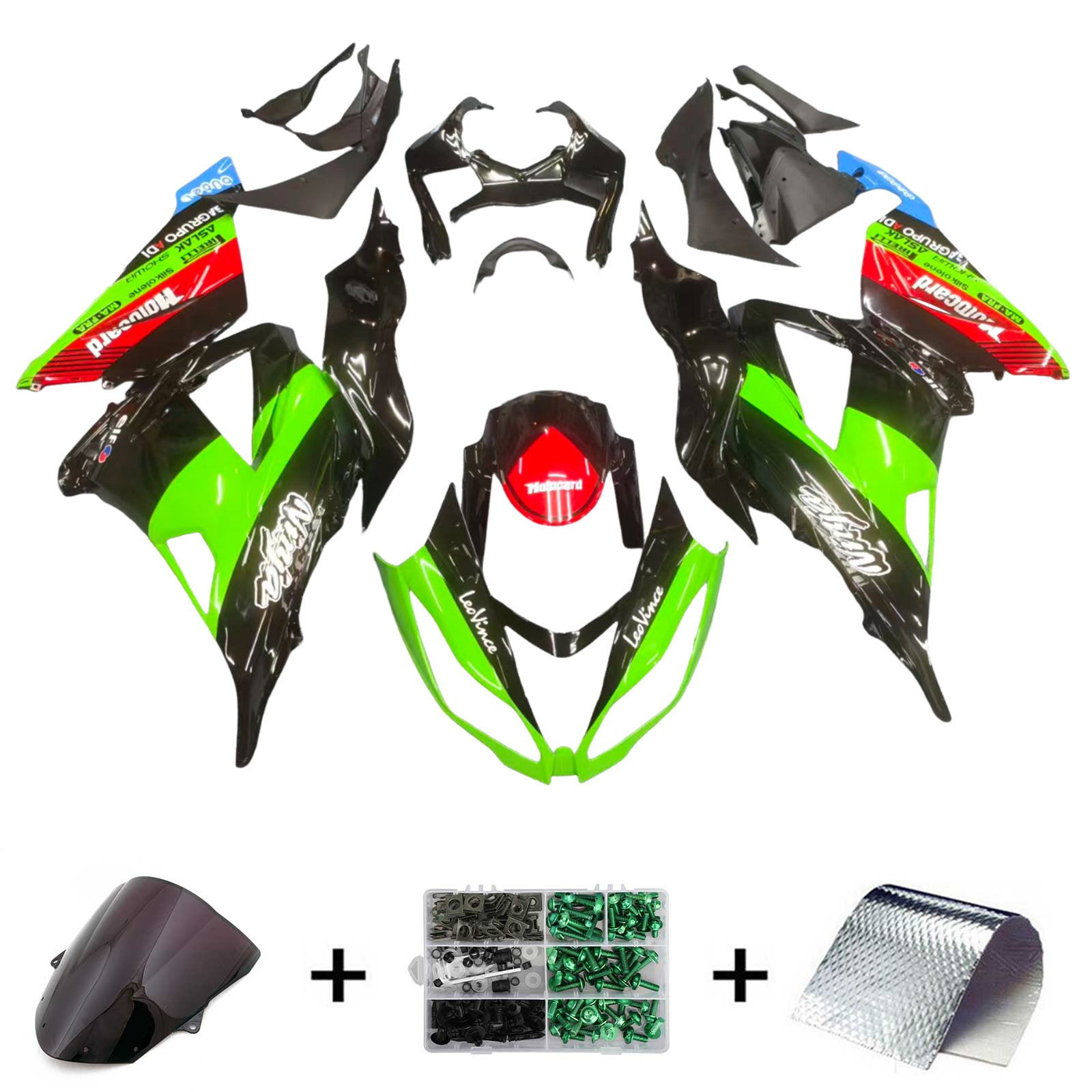 Amotopart Kawasaki ZX6R 636 2013-2018 Green&Black Style7 Fairing Kit