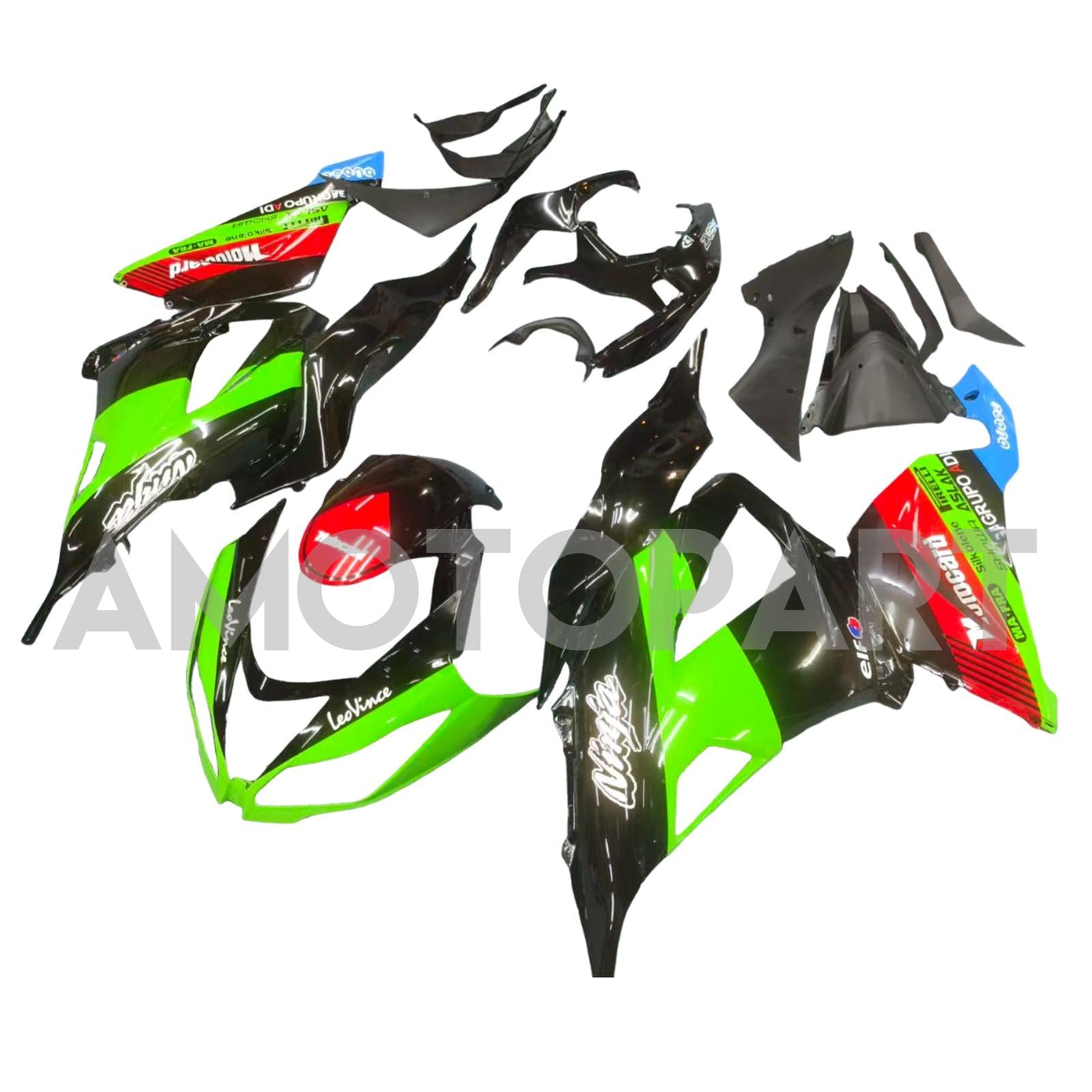 Amotopart Kawasaki ZX6R 636 2013-2018 Green&Black Style7 Fairing Kit