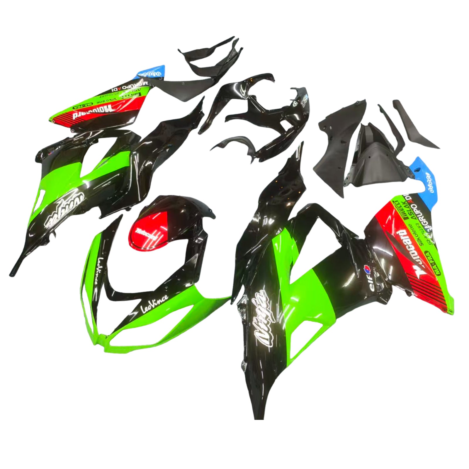 Amotopart Kawasaki ZX6R 636 2013-2018 Green & Black Style 7 Failing Kit