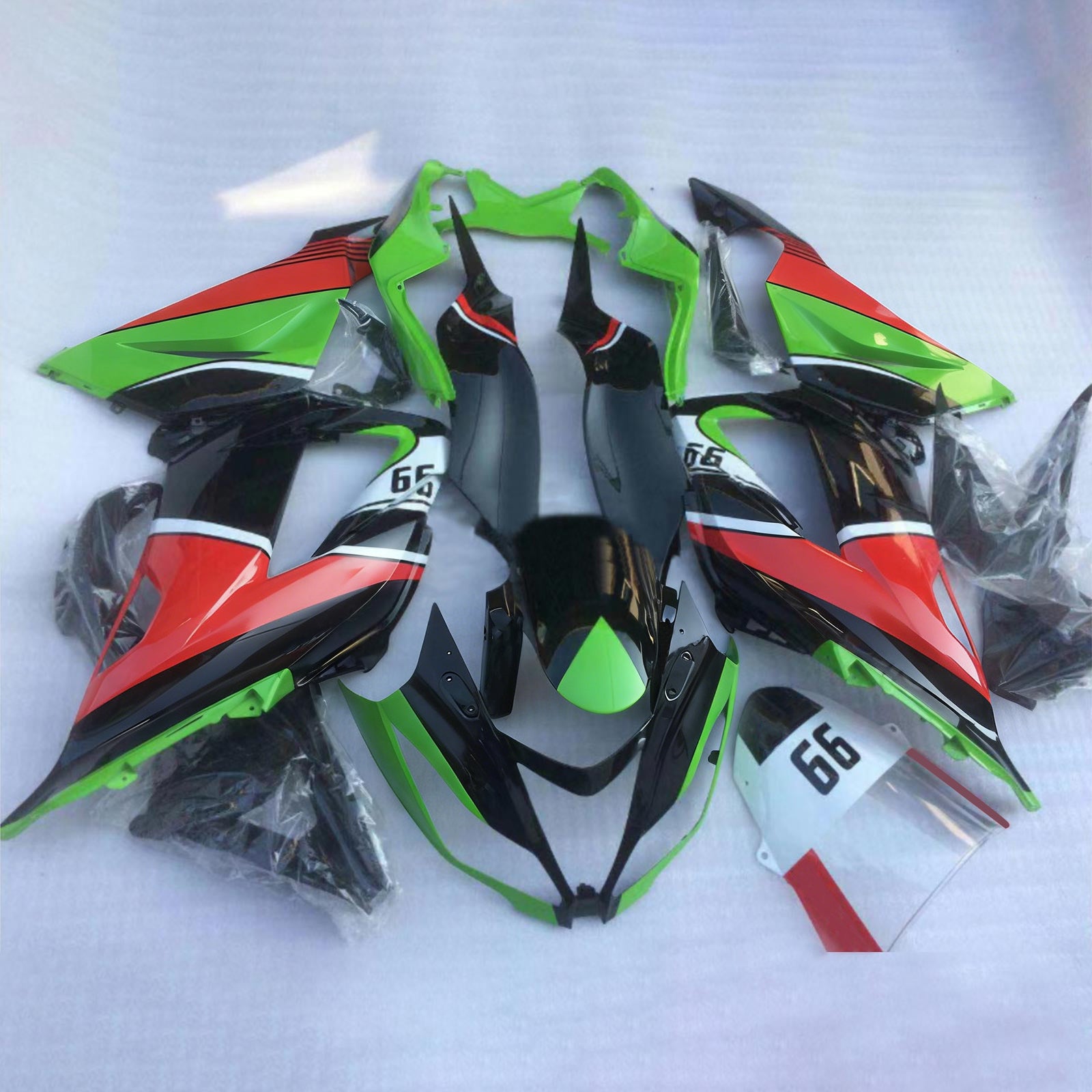 Amotopart Kawasaki ZX6R 636 2013-2018 Green&Black Style8 Fairing Kit