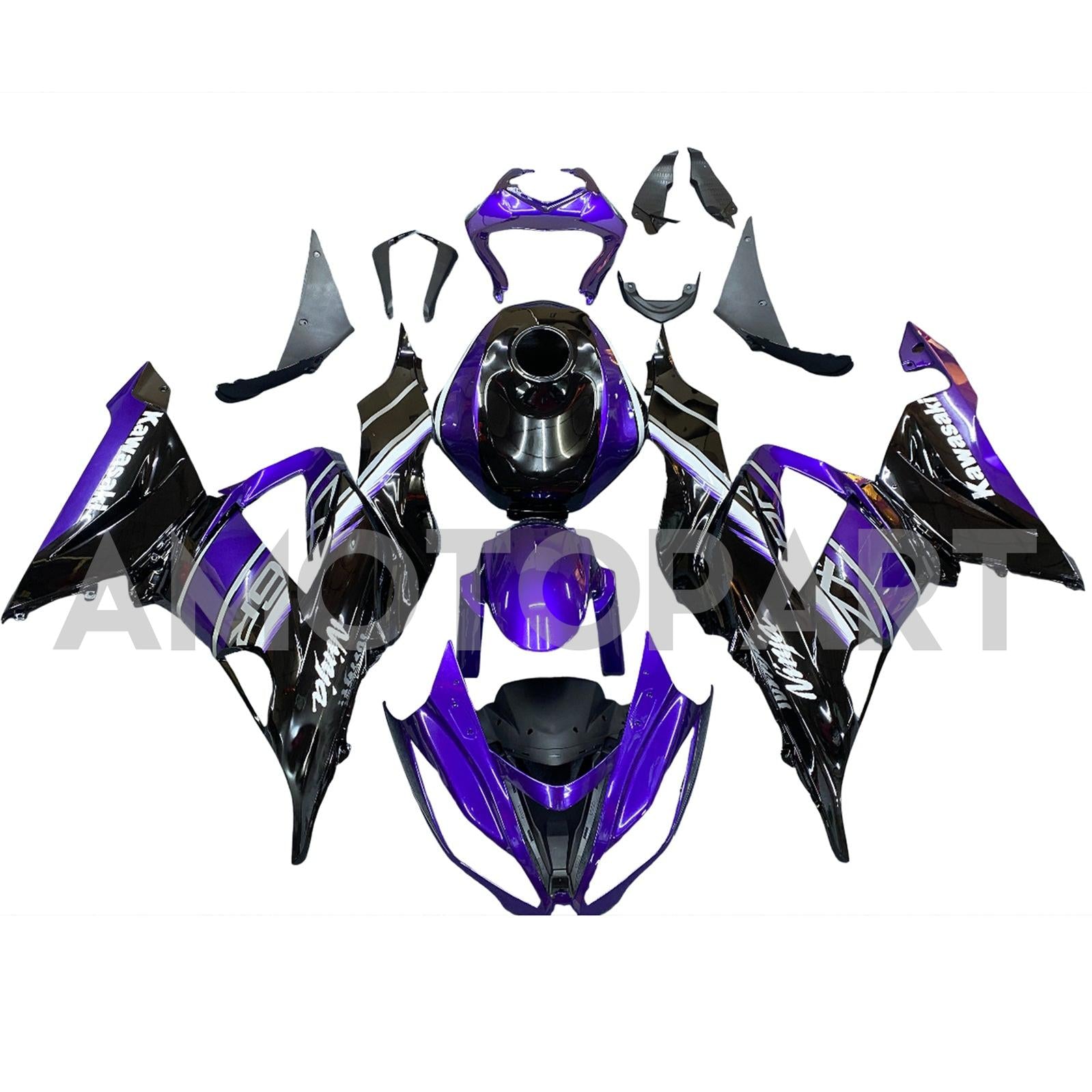 Amotopart Kawasaki ZX6R 636 2013-2018 Purple & Black Fairing Kit