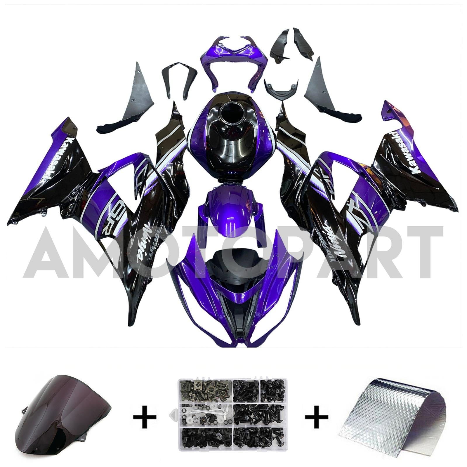 Amotopart Kawasaki ZX6R 636 2013-2018 Purple & Black Fairing Kit