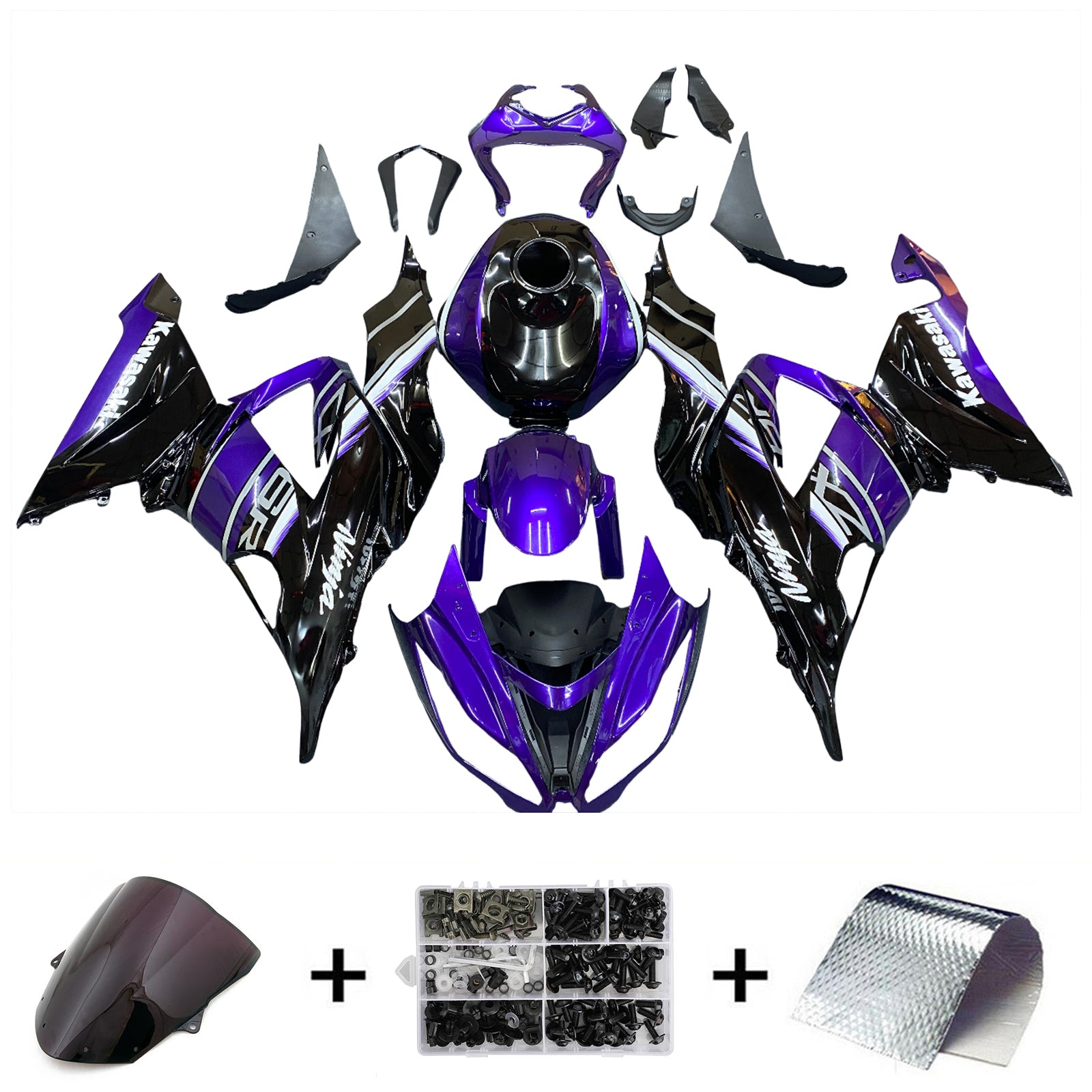 Amotopart Kawasaki ZX6R 636 2013-2018 Kit de carenado morado y negro